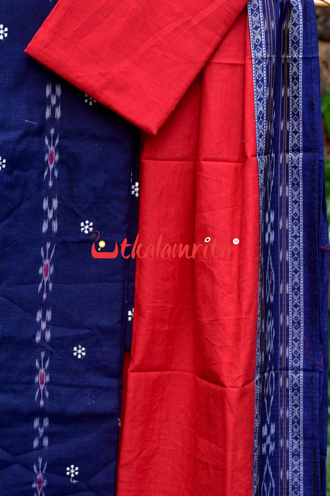 Navy Blue Red Simple Pasapali Flower Dress Set