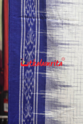 White Blue Jharana Cotton Saree