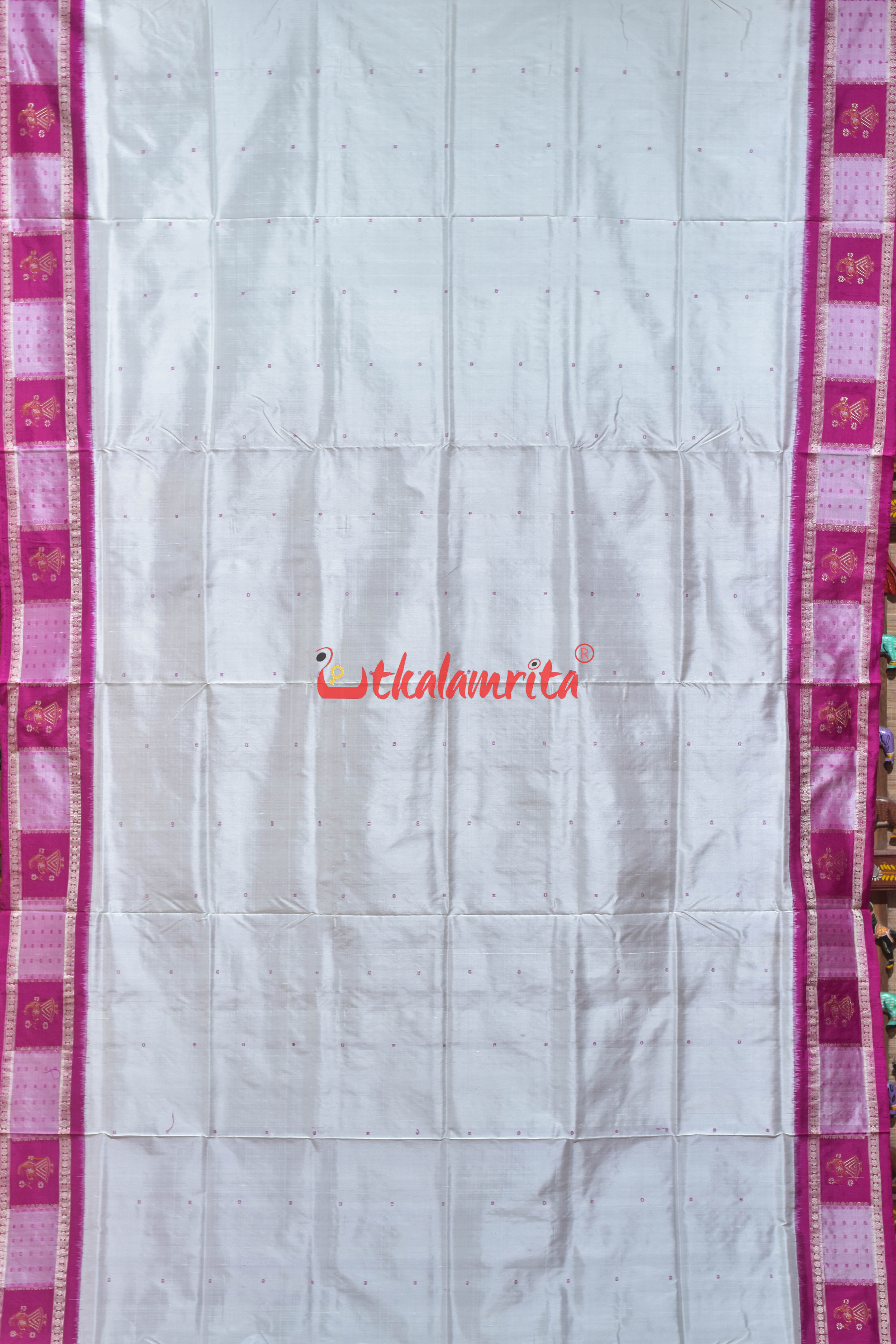 White Rani Doll Border Bomkai Silk Saree