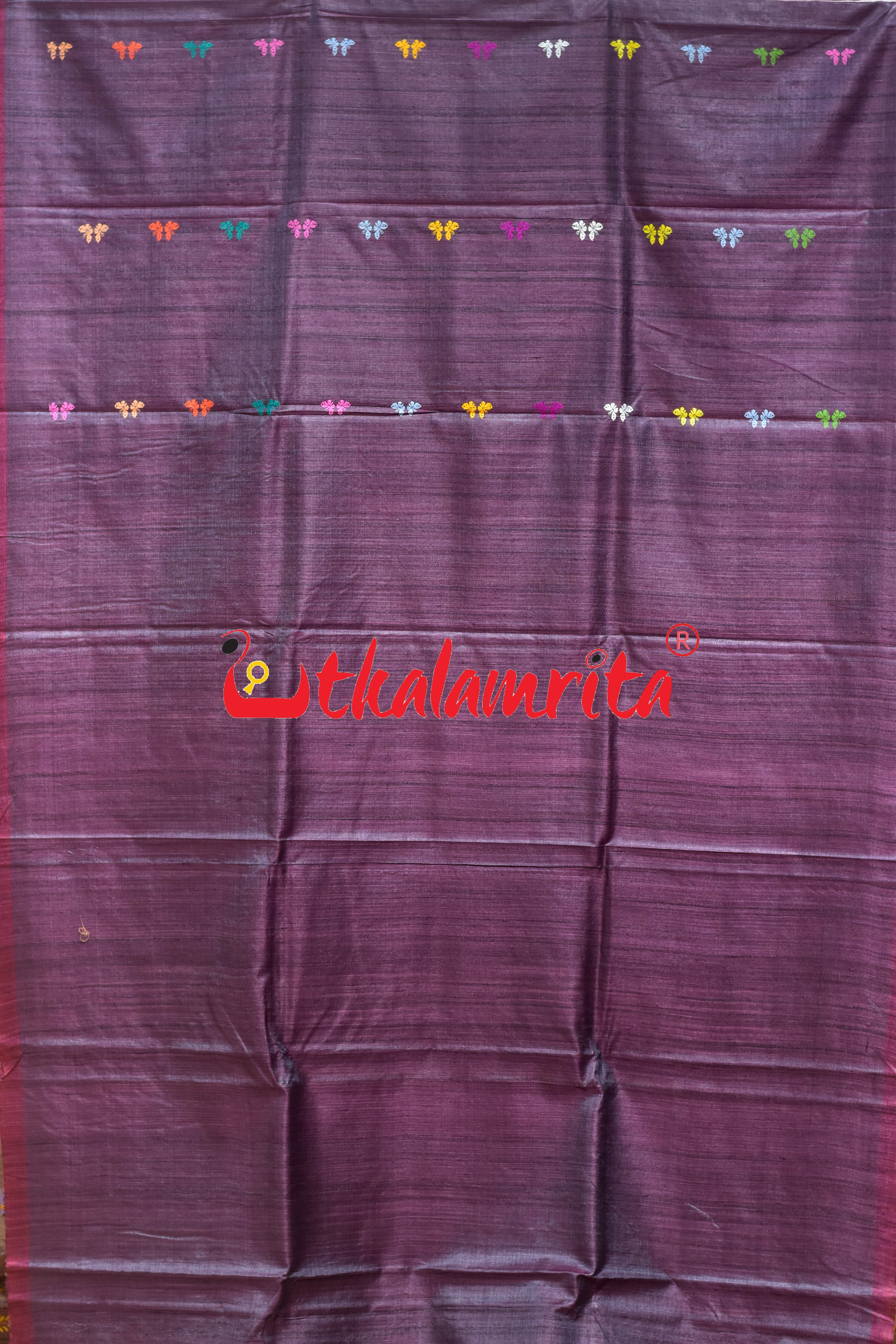 Wine Multicolor Butterfly Gopalpur Tussar Saree