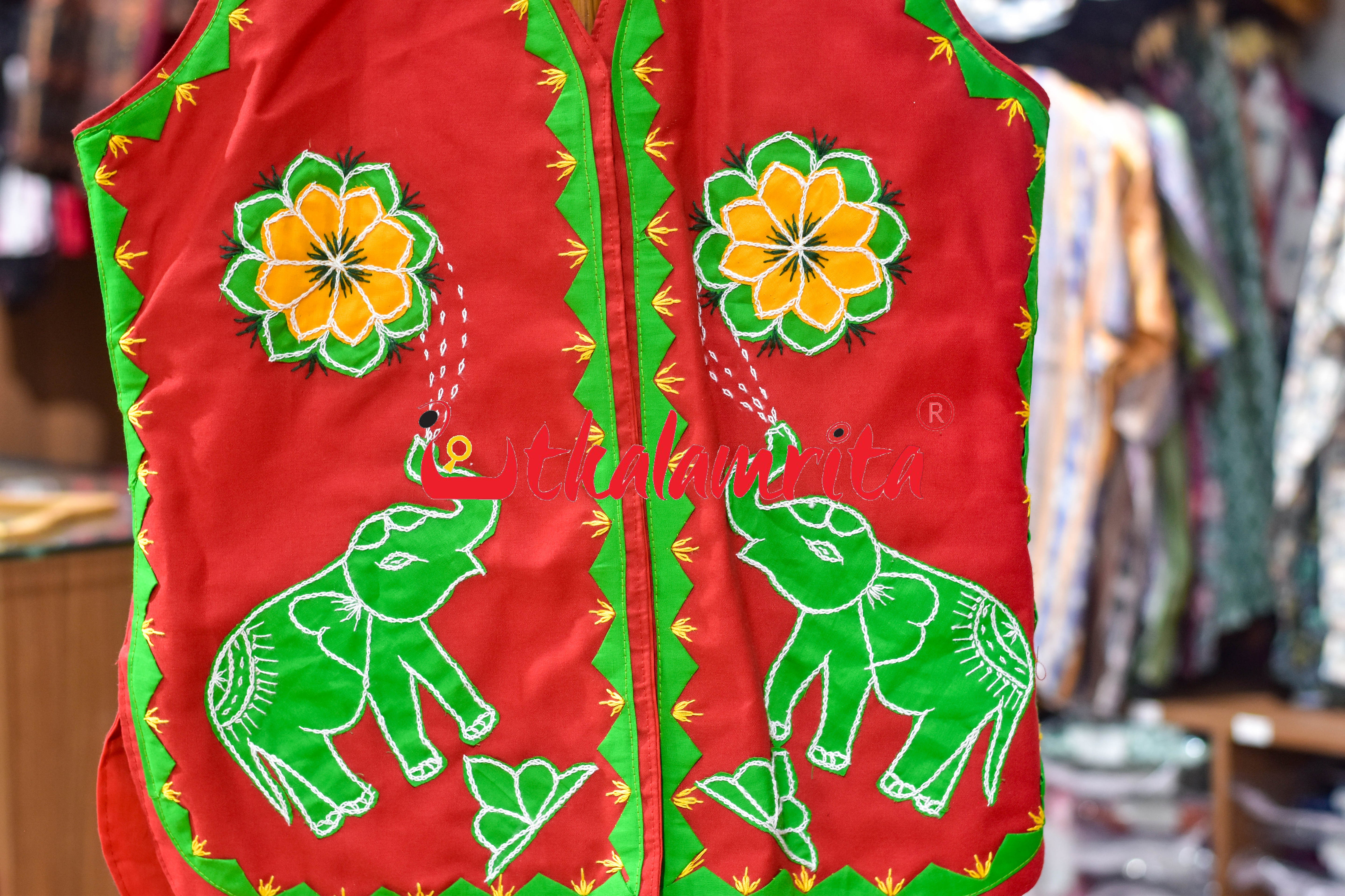 Red with Green Elephant Applique (Jacket)