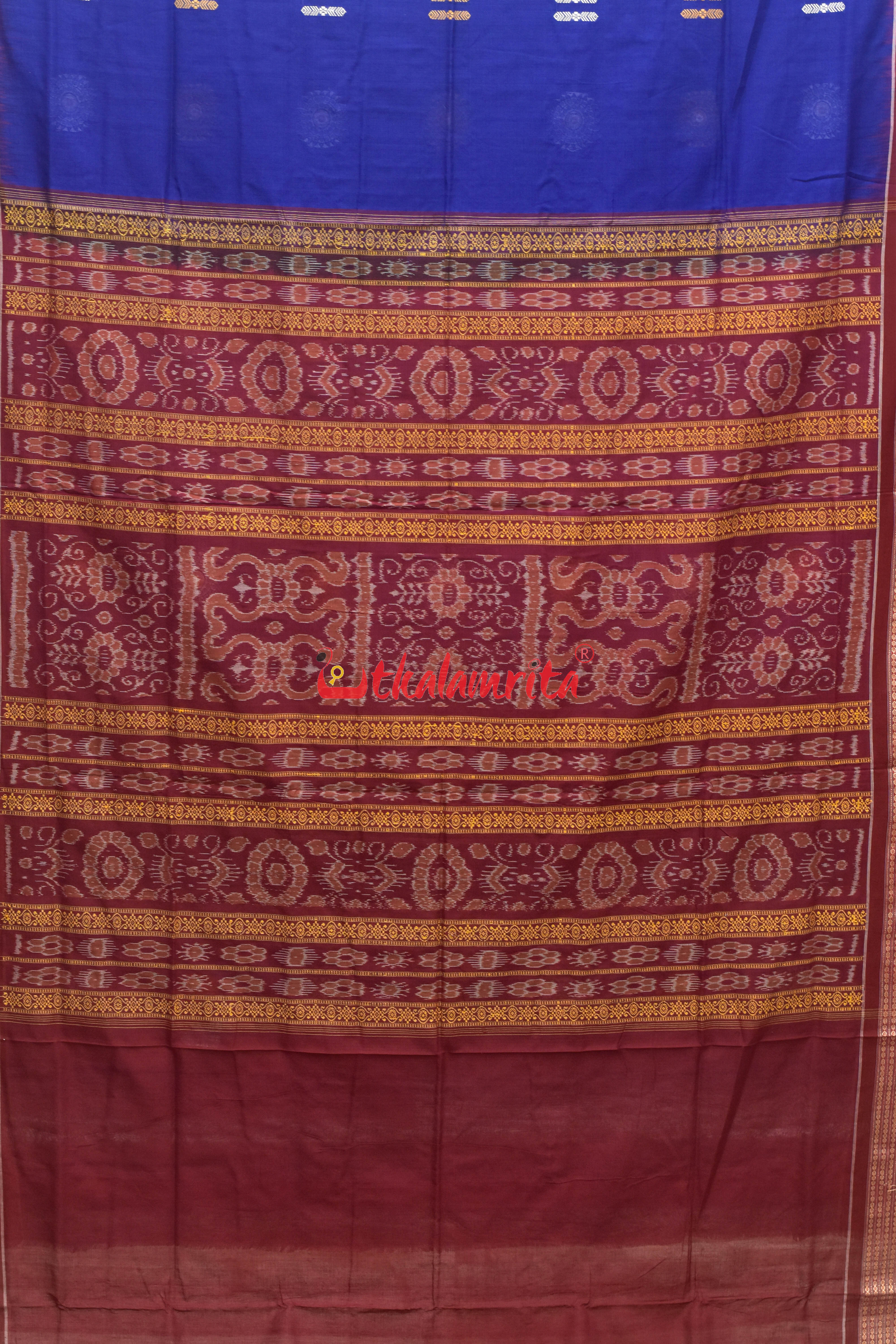 Blue Maroon Padam Bomkai Cotton Saree