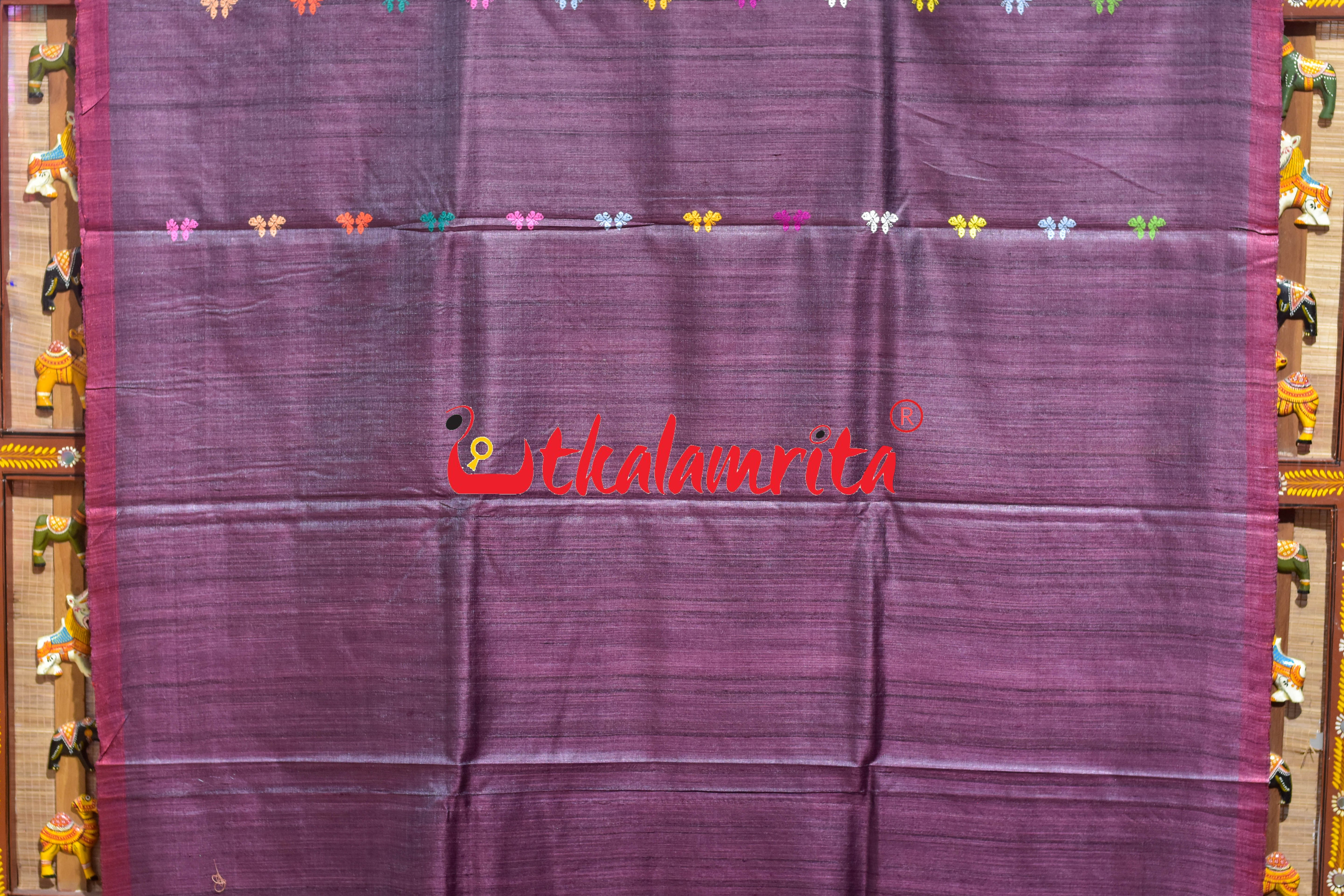 Wine Multicolor Butterfly Gopalpur Tussar Saree