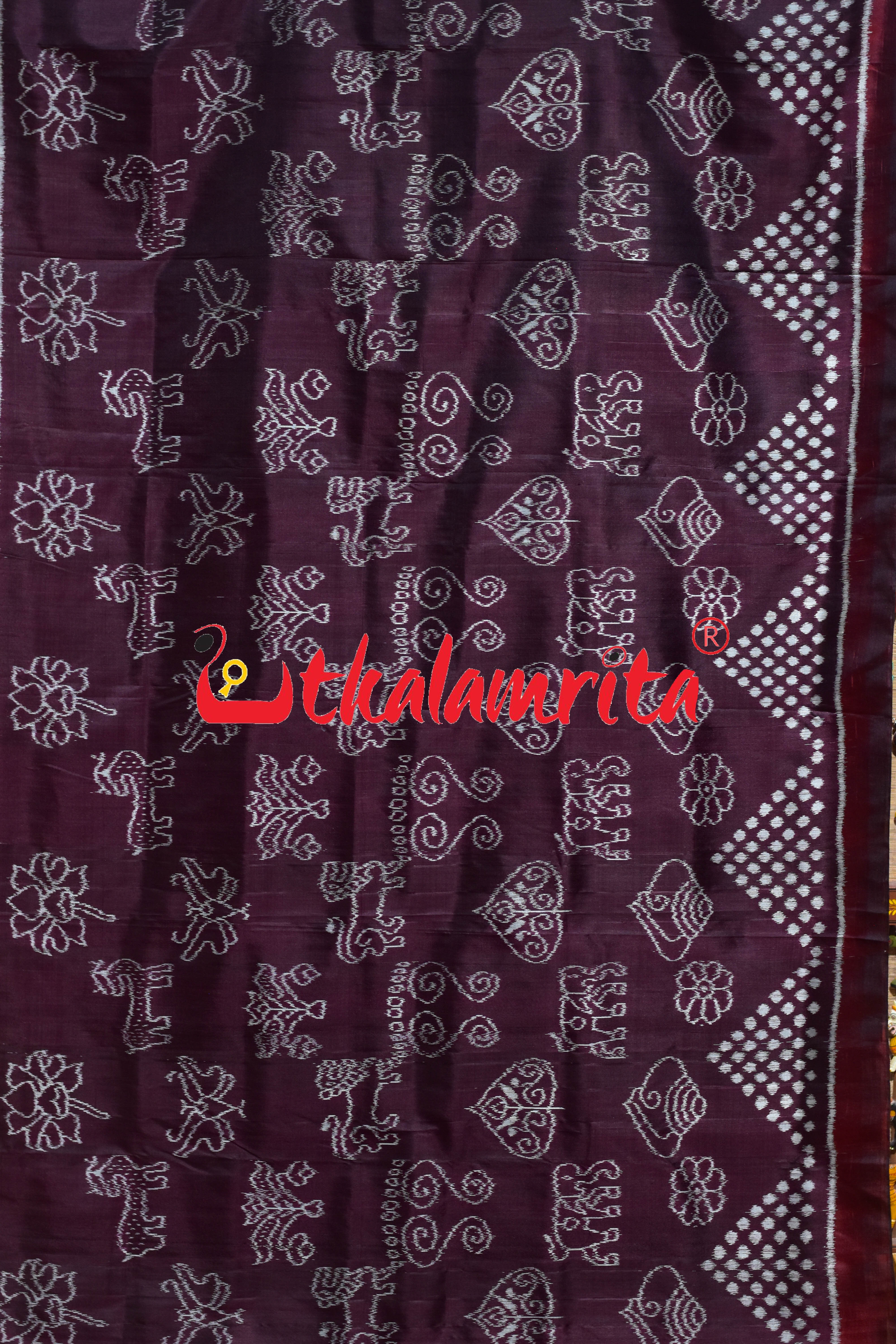 Wine Maroon Chita Nabakothi Khandua Silk Saree