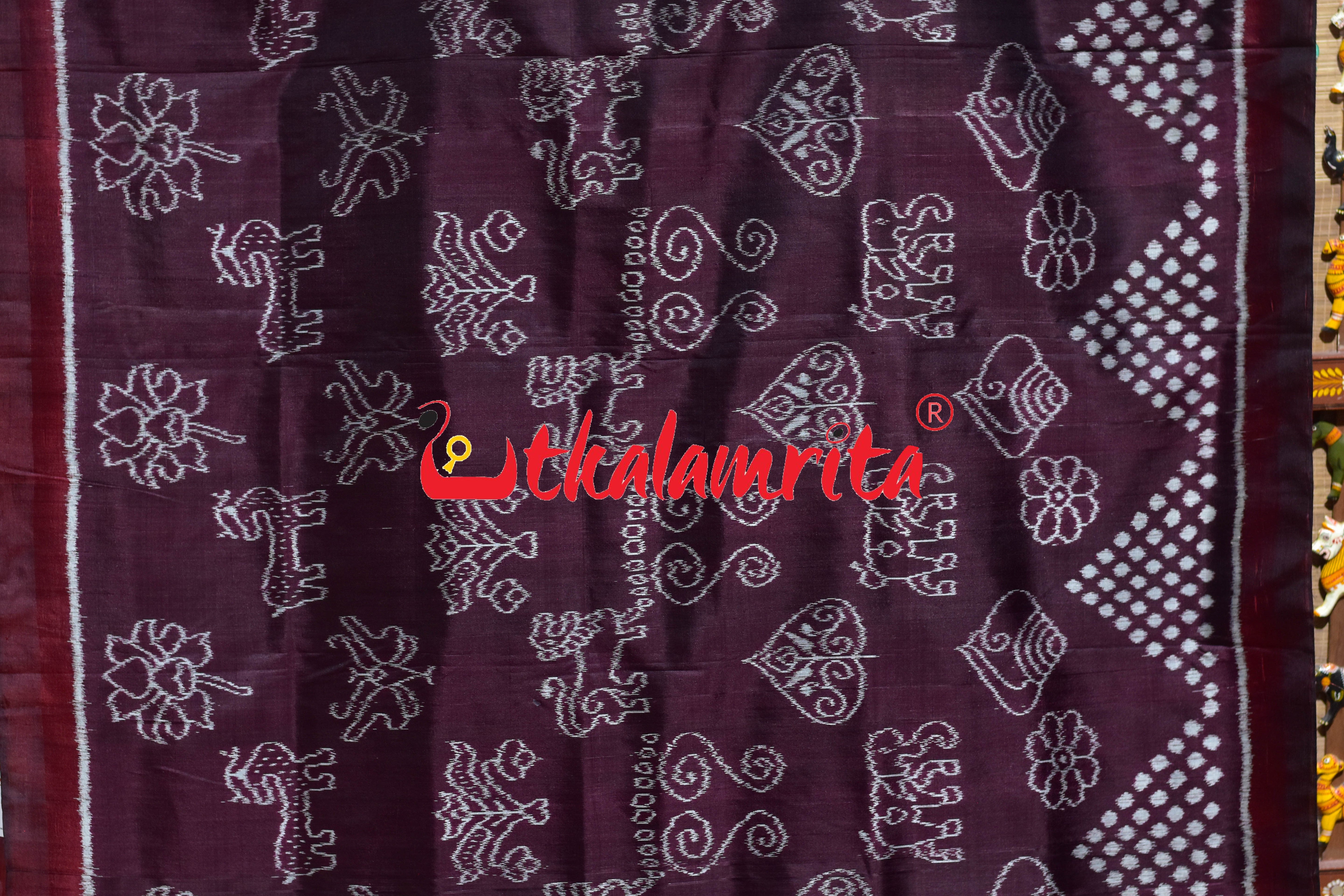Wine Maroon Chita Nabakothi Khandua Silk Saree