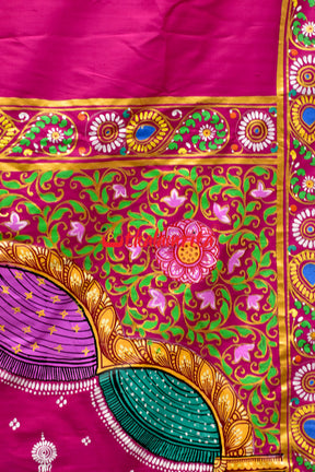 Durga Pattachitra Rani Pink Silk Saree