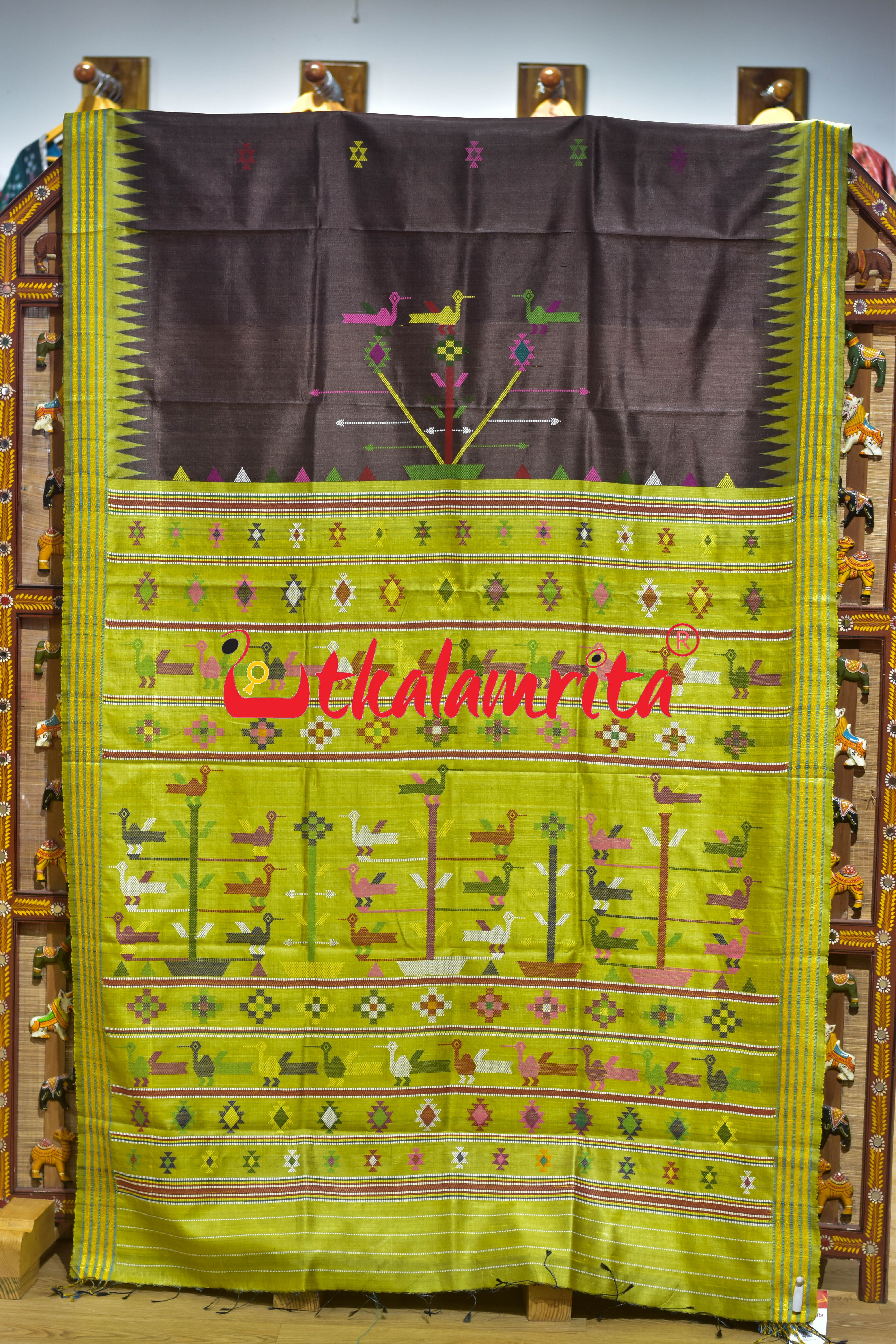 Coffee Mehndi Original Ganjam Bomkai Inspired Gopalpur Tussar Saree