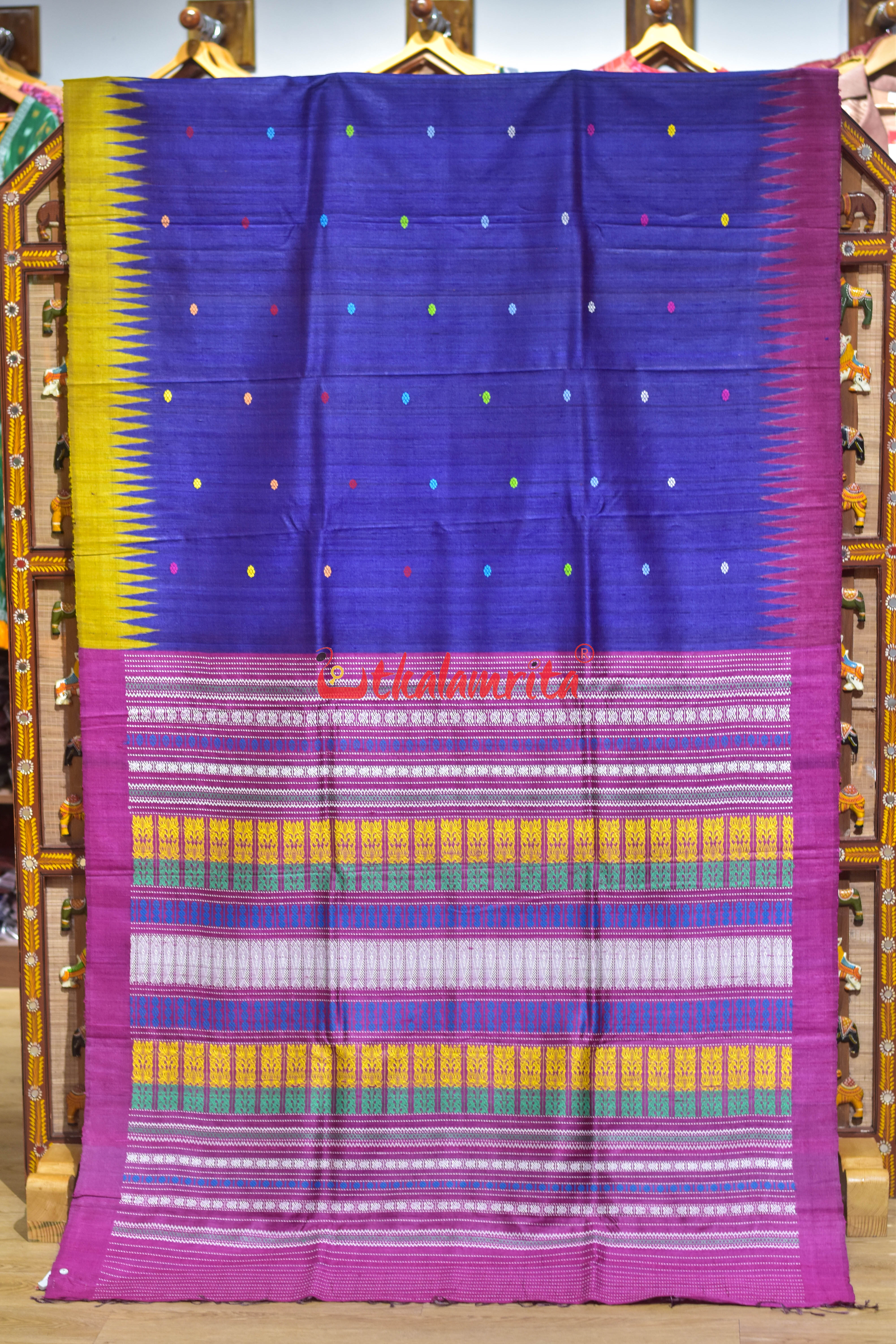 Blue Flower Buti Lotus Anchal Gopalpur Tussar Silk saree