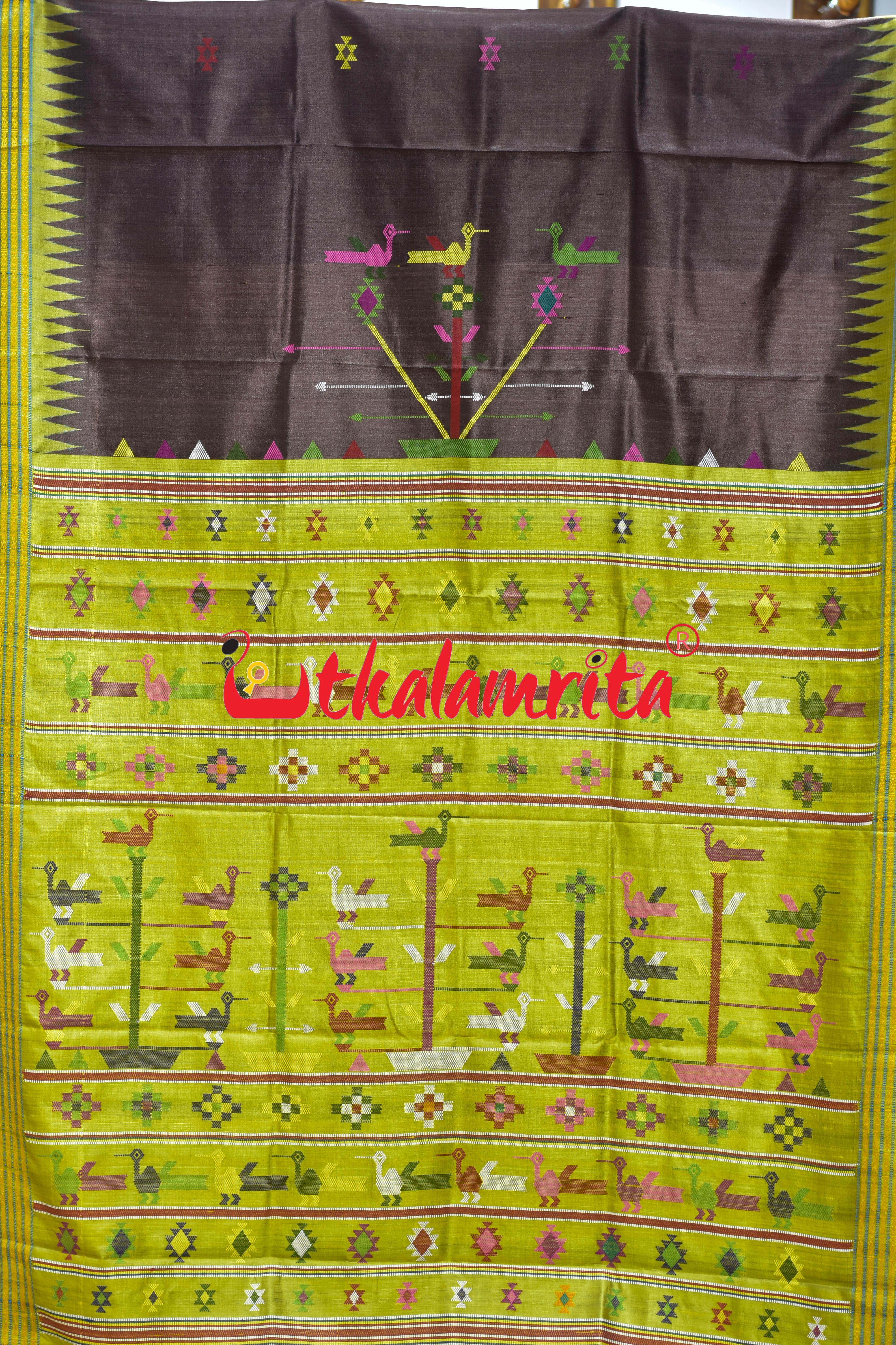 Coffee Mehndi Original Ganjam Bomkai Inspired Gopalpur Tussar Saree