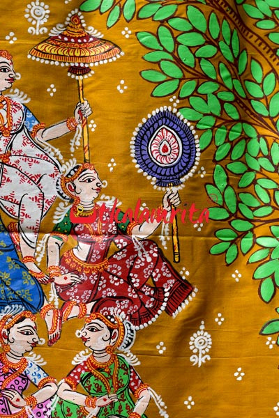 Golden Kandarpa Boita Pattachitra Silk Saree