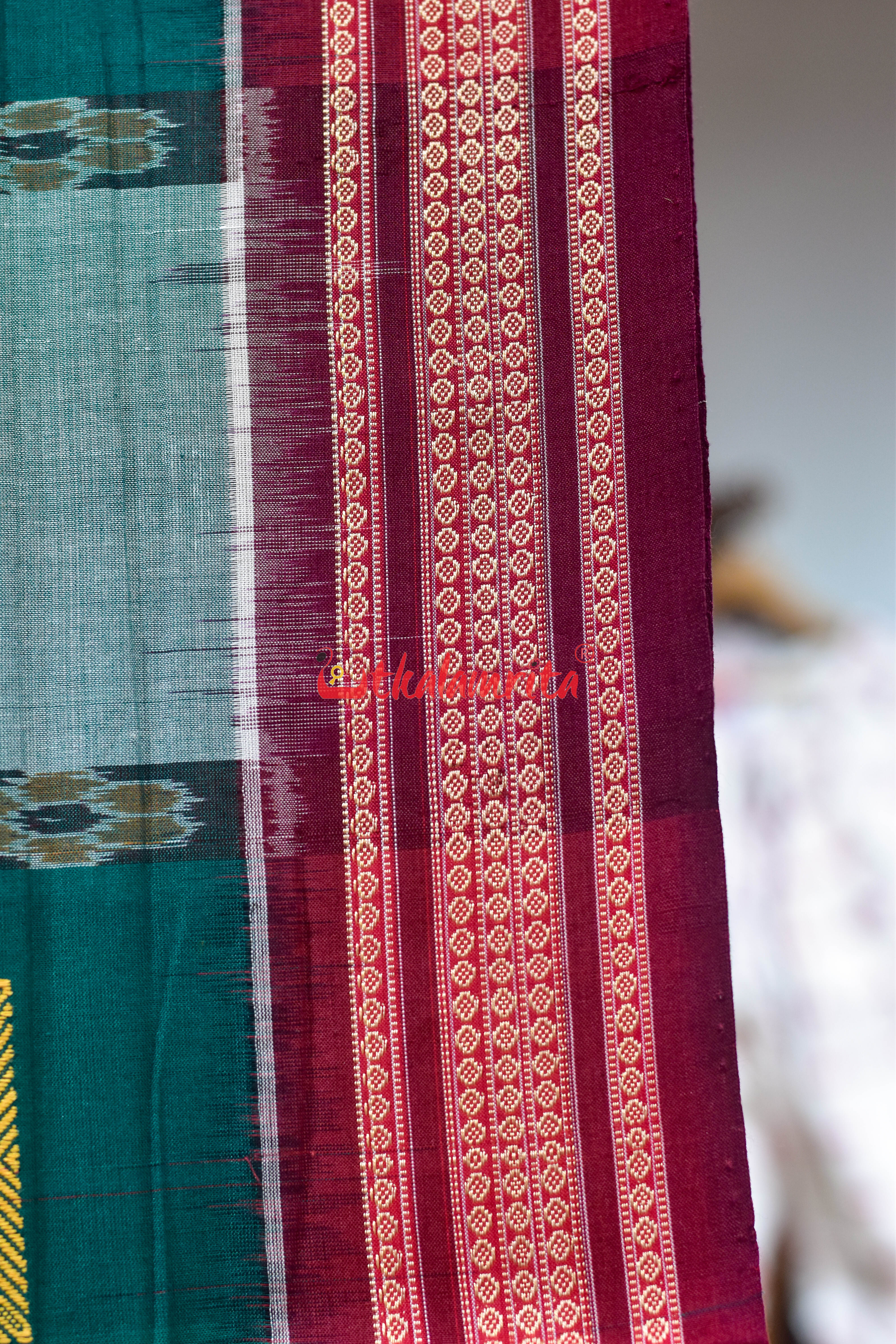 Deep Green Pere Bandha Bomkai Cotton Saree