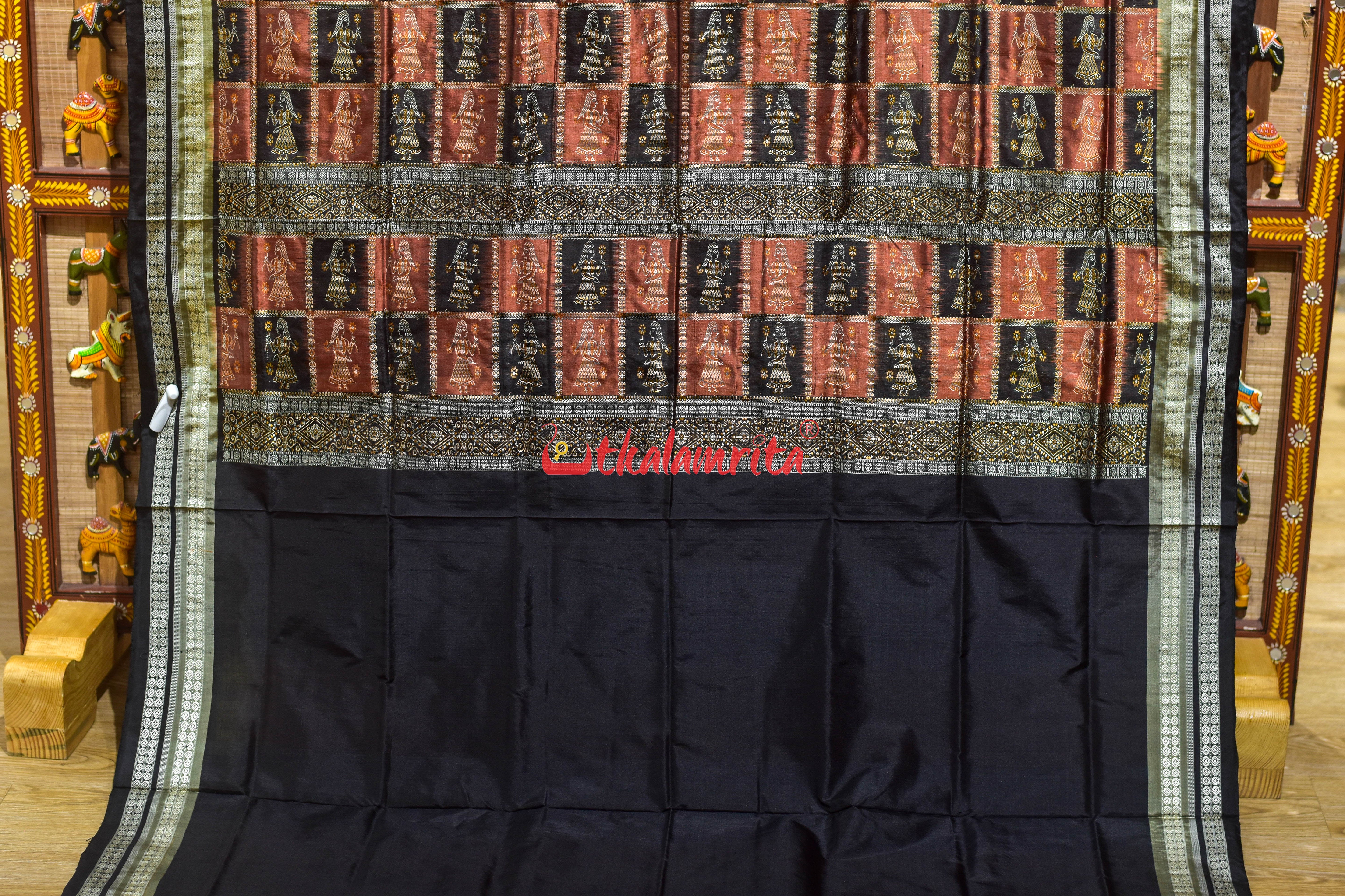 Rust Cream Double Border Doll Bomkai Silk Saree