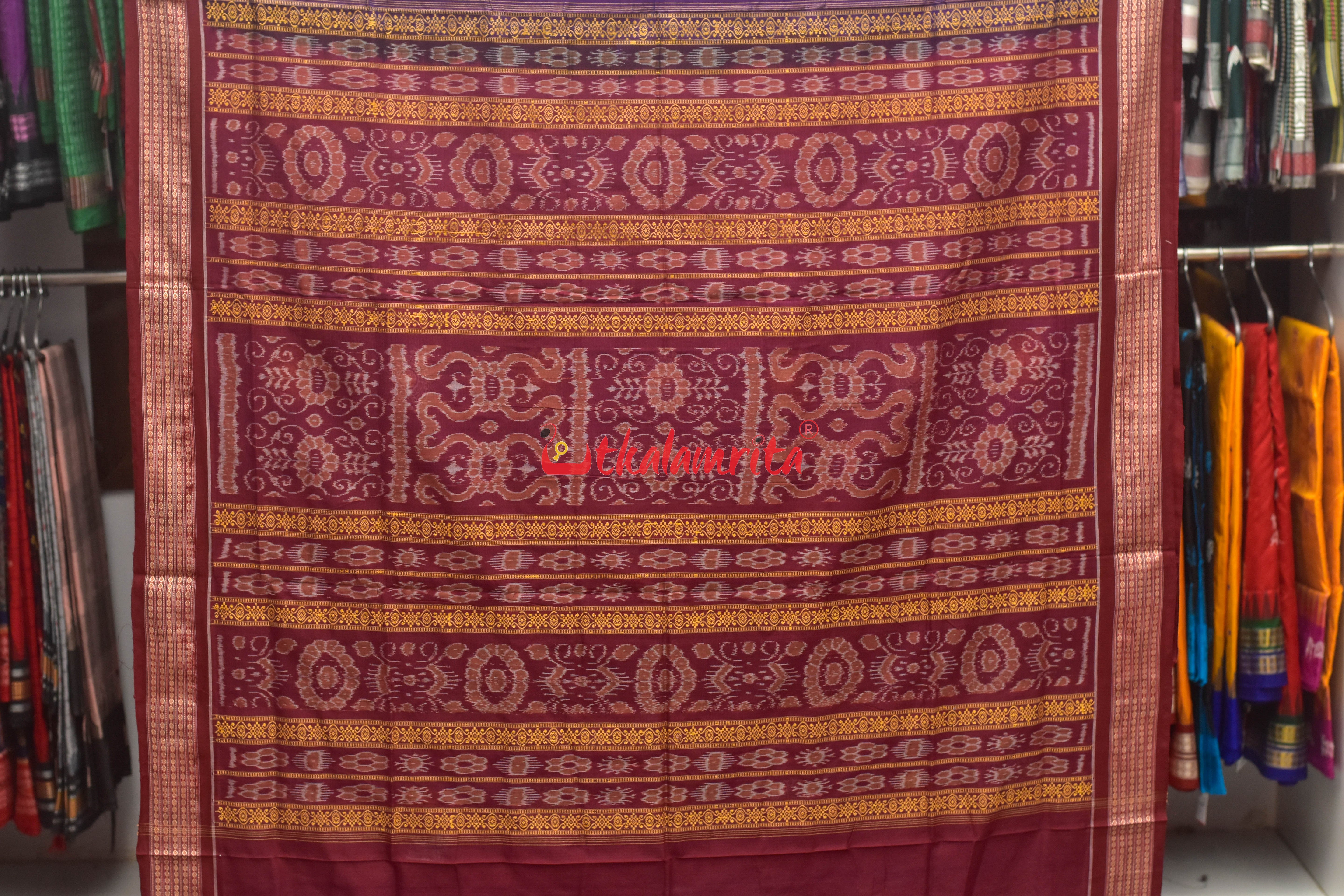 Blue Maroon Padam Bomkai Cotton Saree