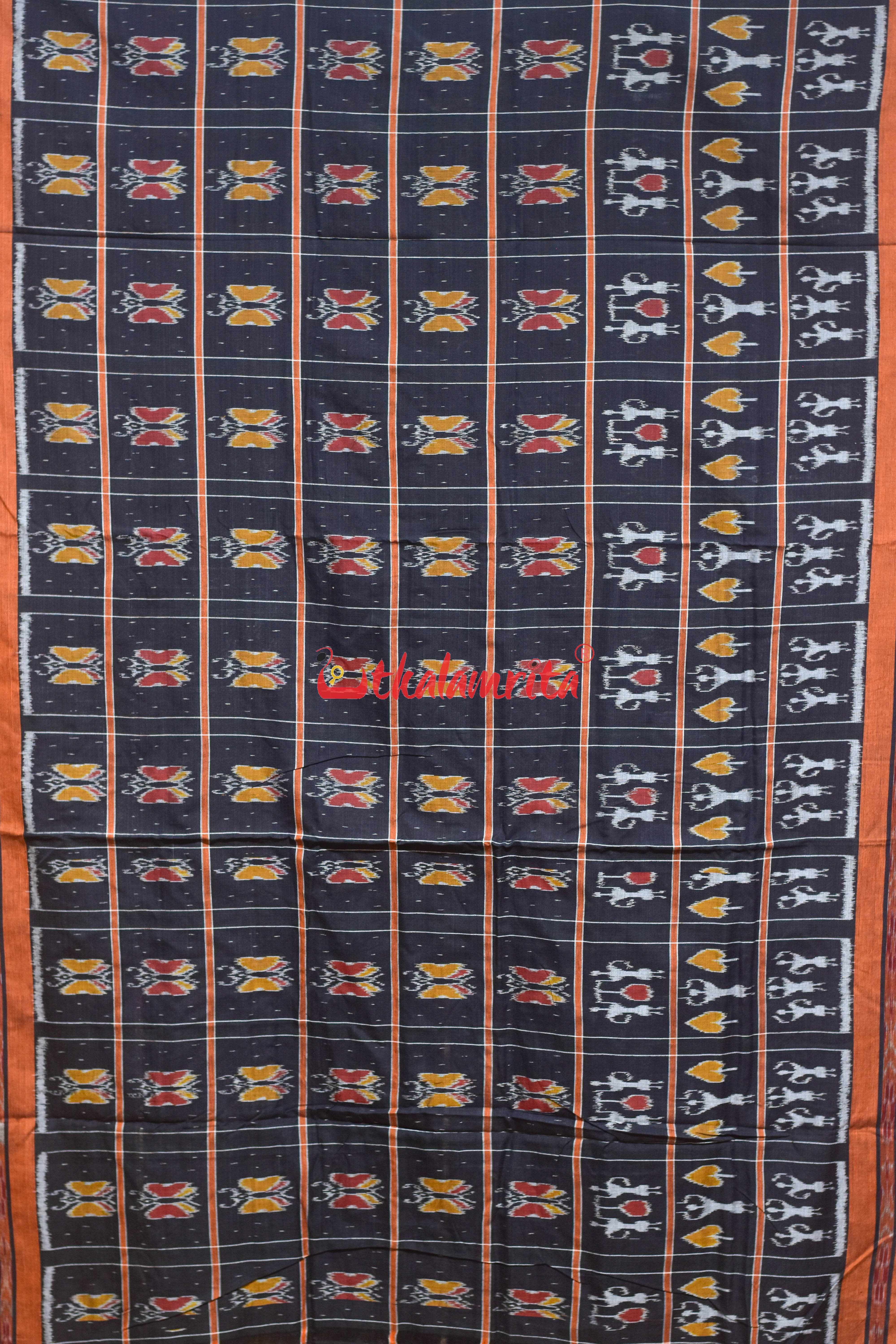Nabakothi Style Black Rust Khandua Cotton Saree