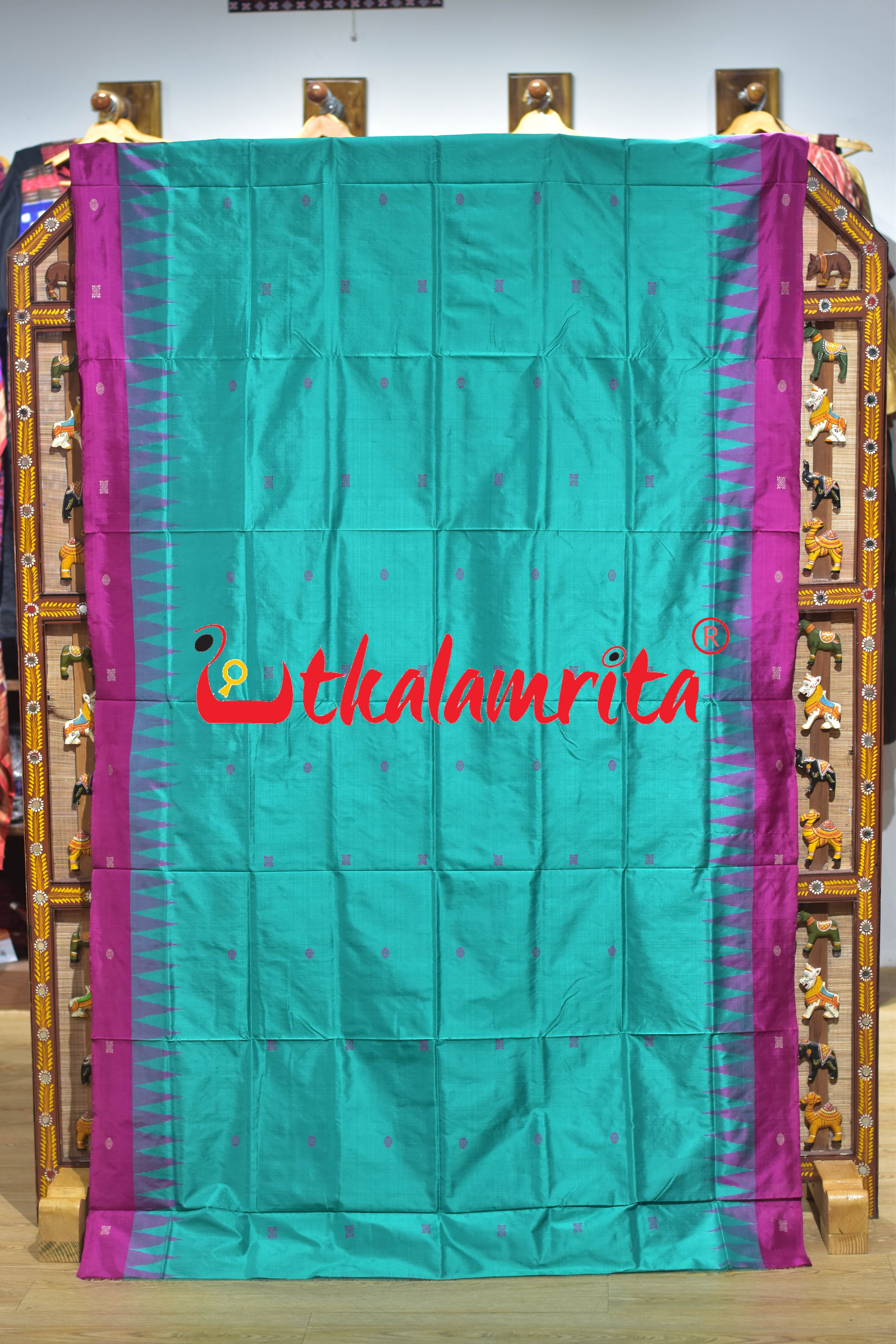 Rama Green Rani Bomkai Silk Saree