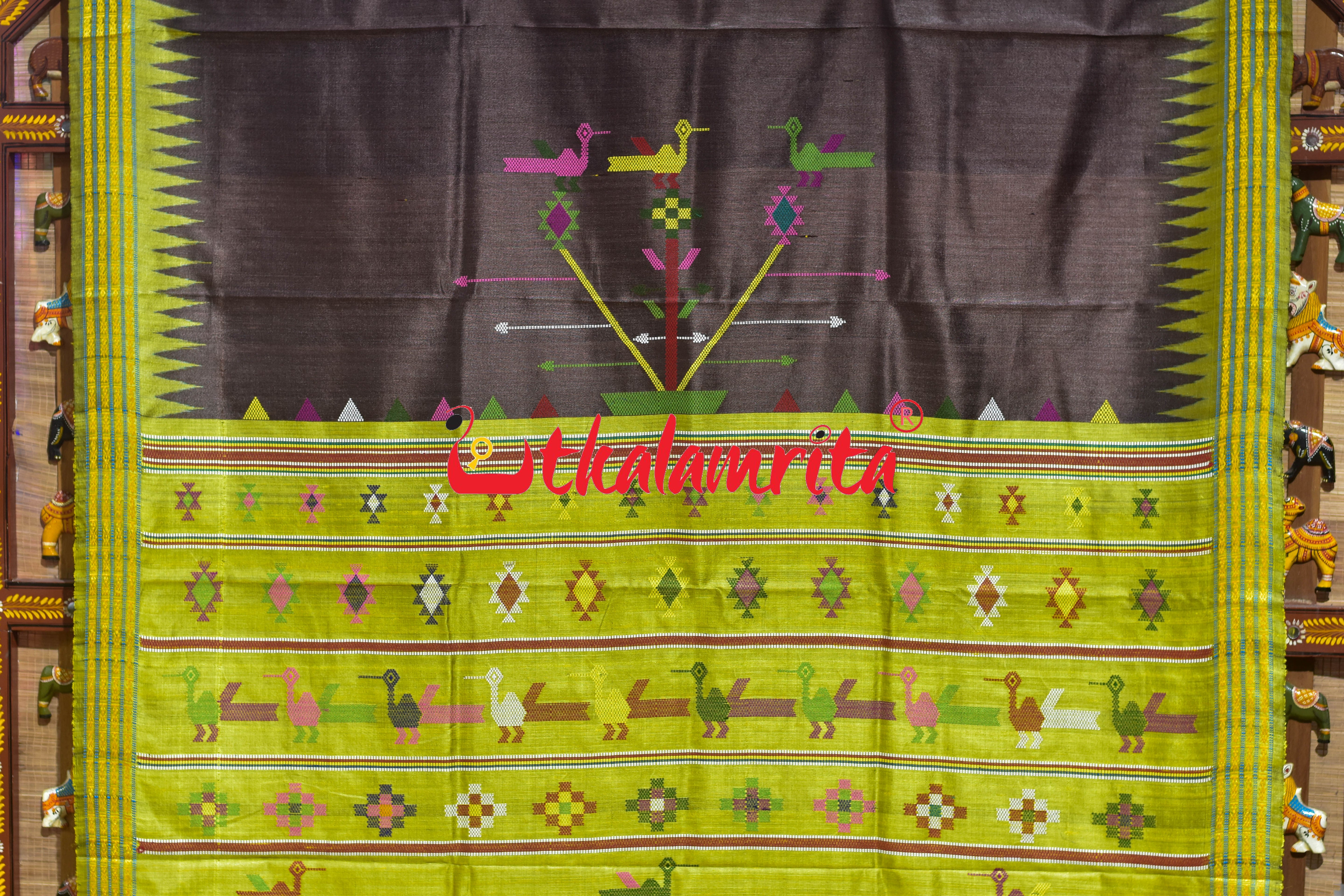 Coffee Mehndi Original Ganjam Bomkai Inspired Gopalpur Tussar Saree