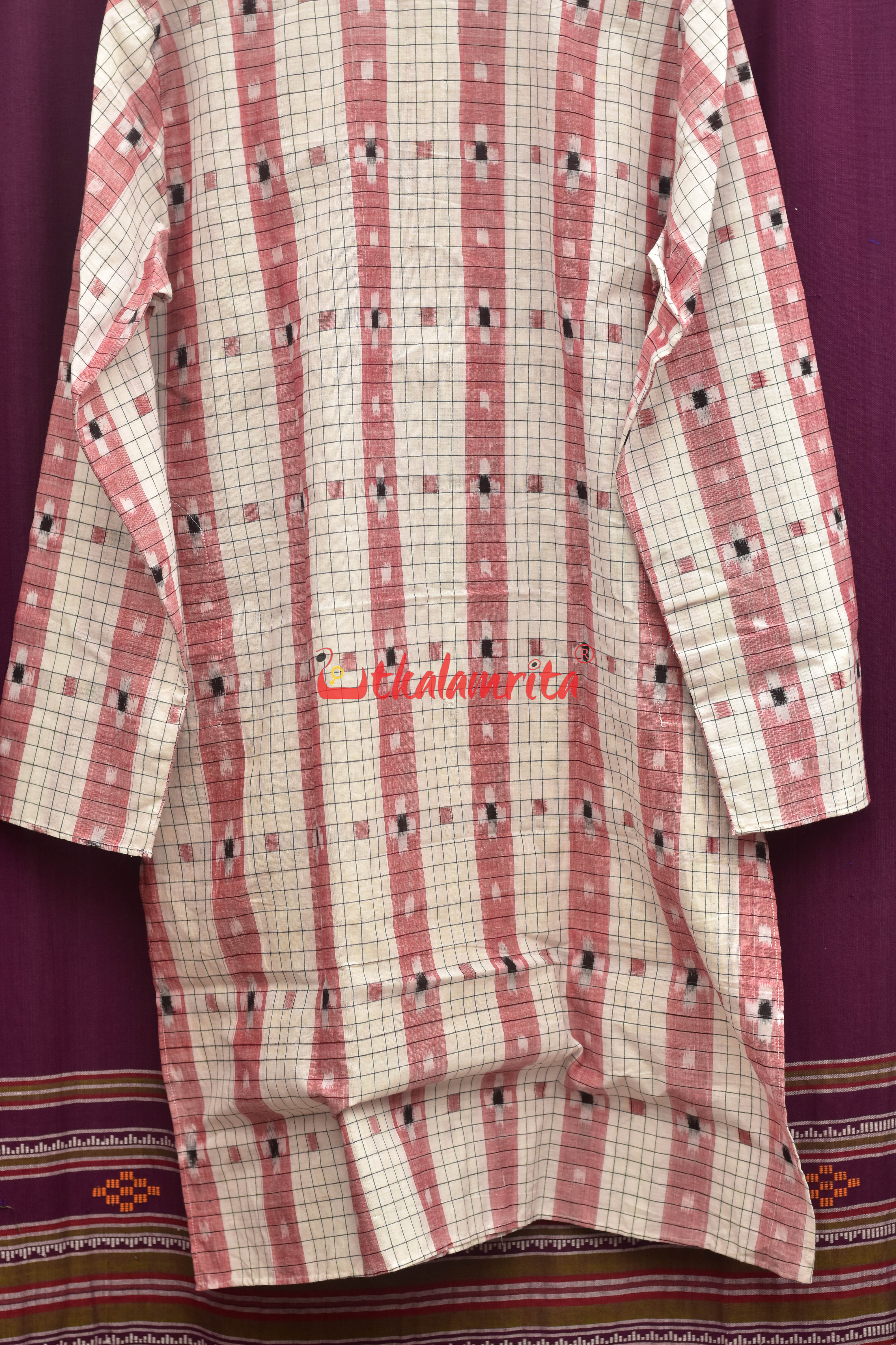 White Check Pasapali (Men's Full Kurta)