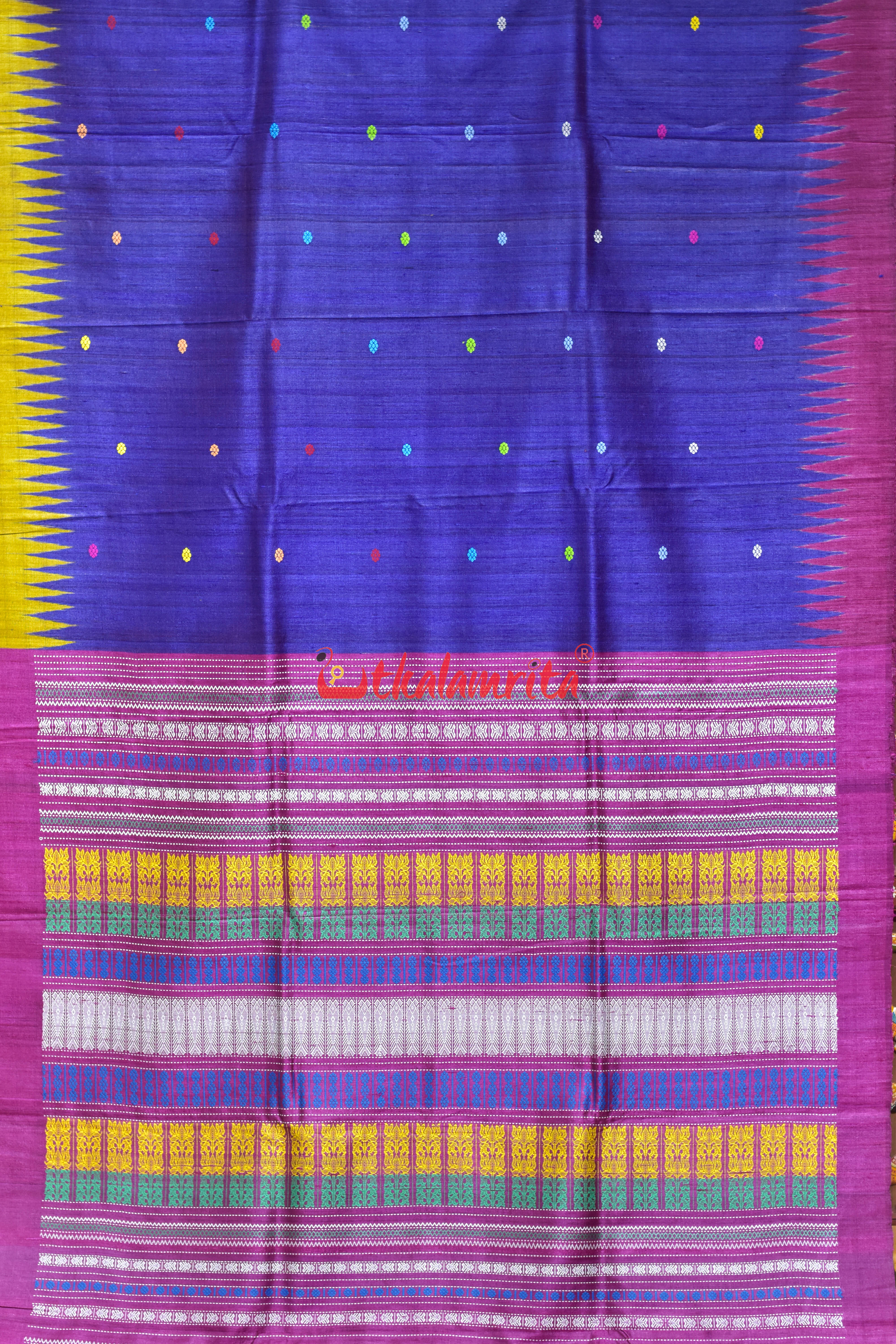 Blue Flower Buti Lotus Anchal Gopalpur Tussar Silk saree