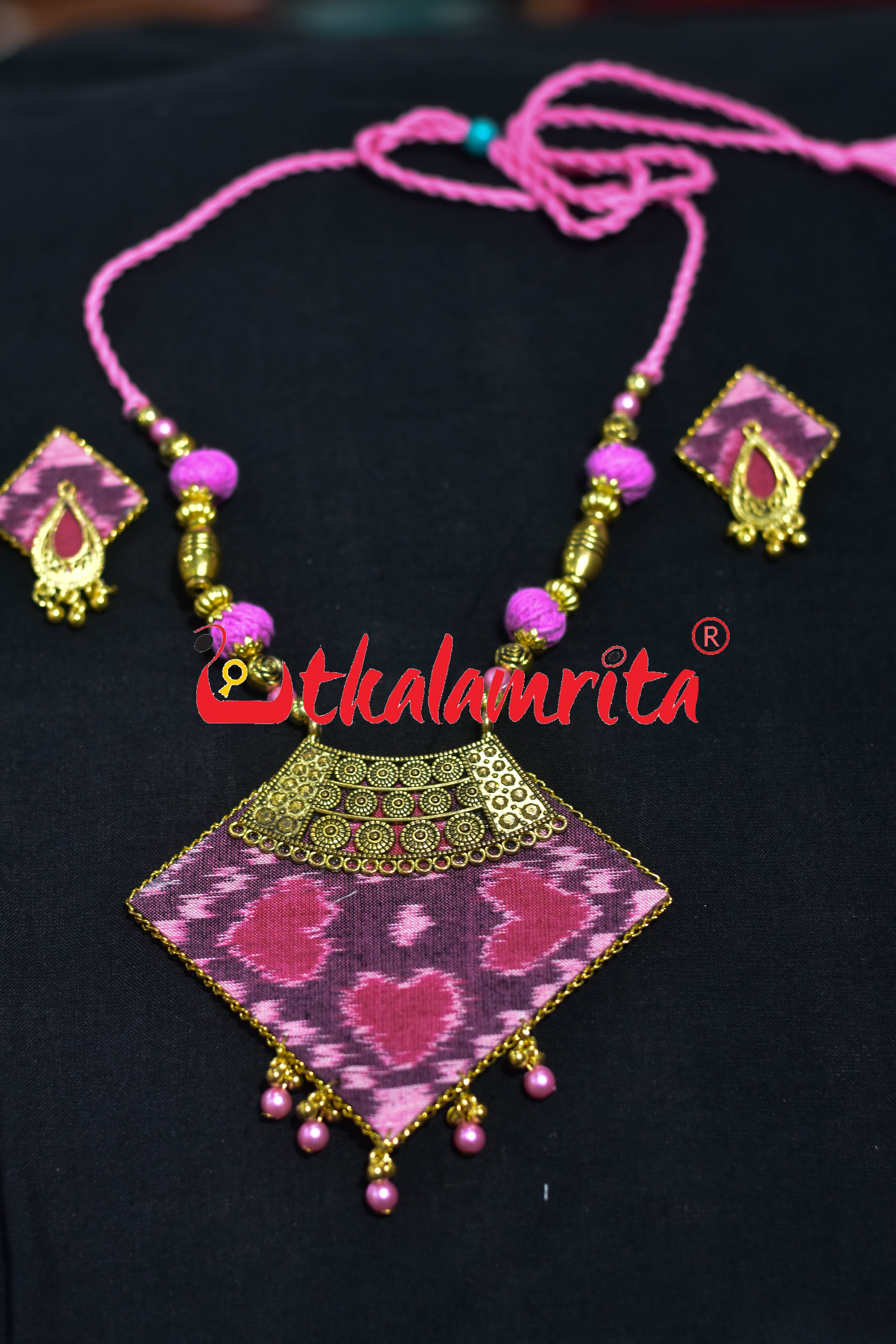Sweetheart Pink Ikat Golden Necklace Set