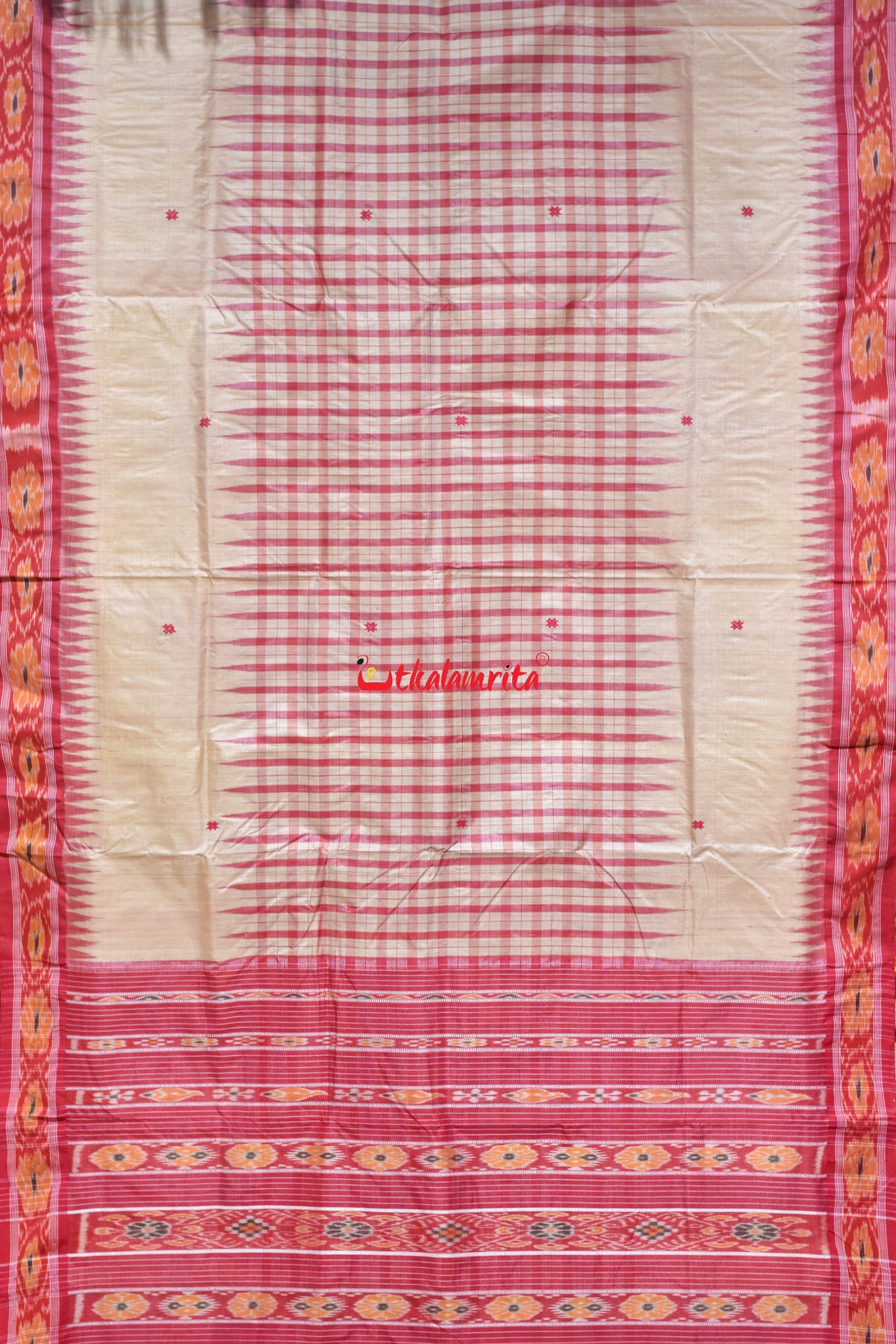Middle Check Red Gopalpur Tussar Silk Saree