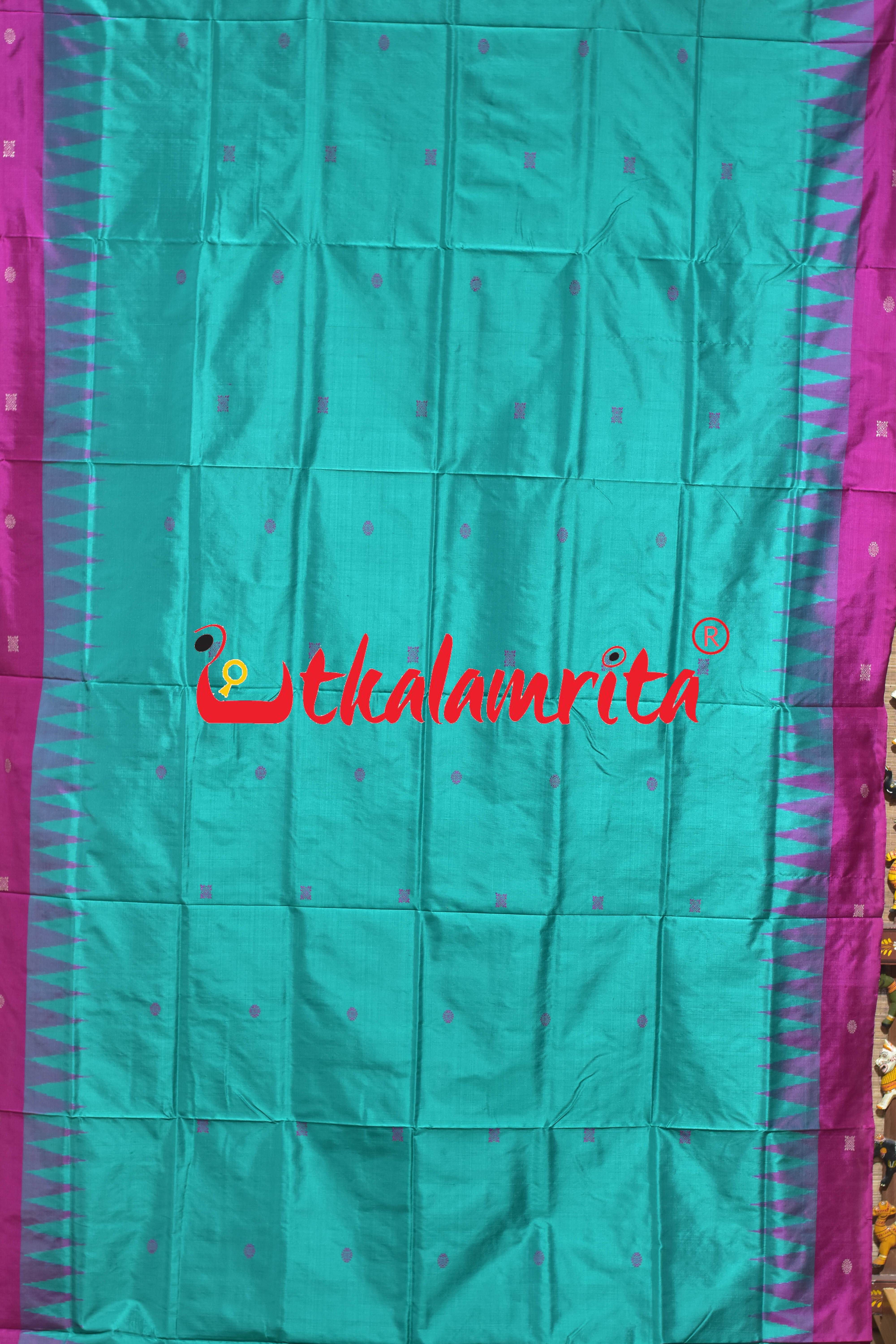 Rama Green Rani Bomkai Silk Saree