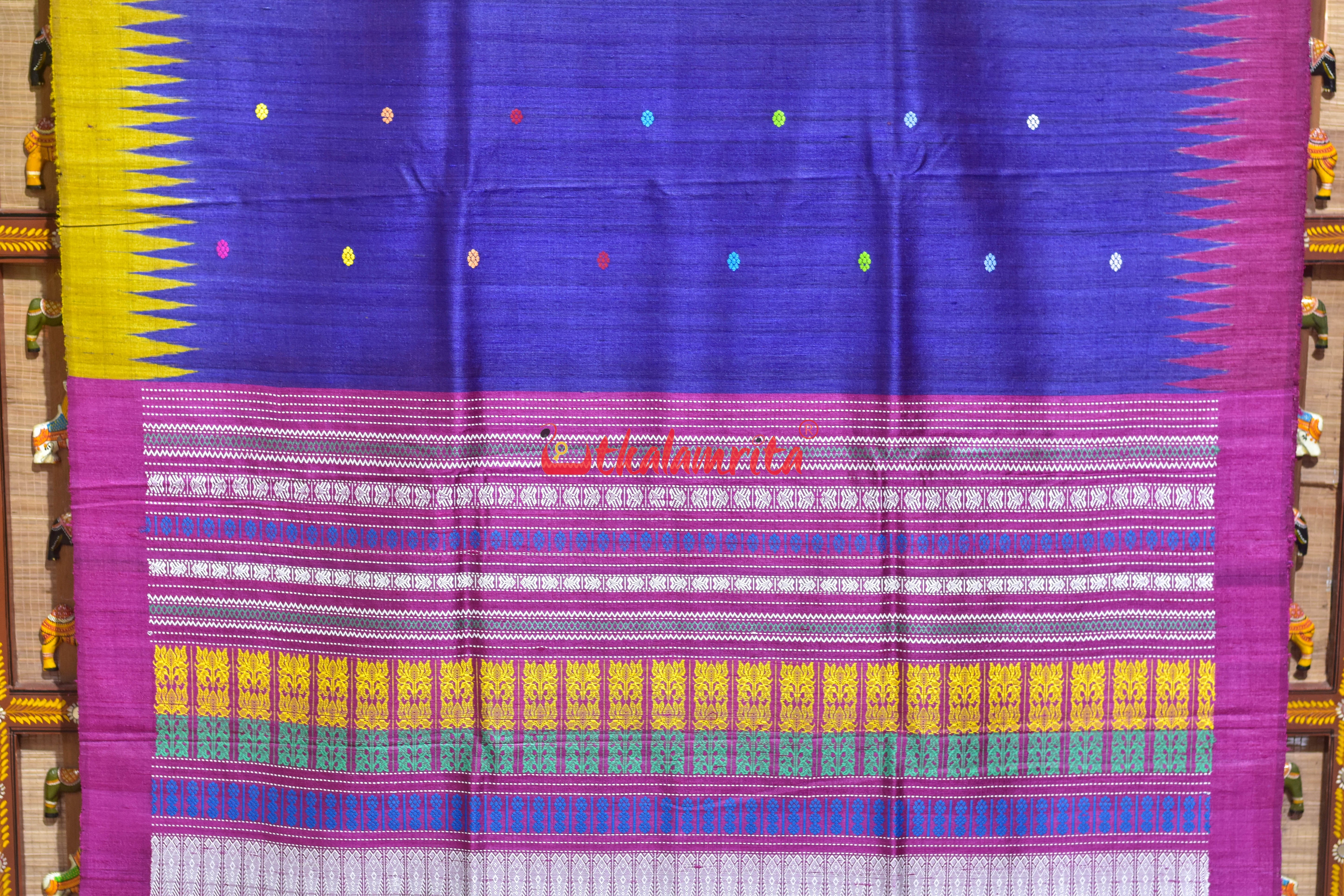 Blue Flower Buti Lotus Anchal Gopalpur Tussar Silk saree