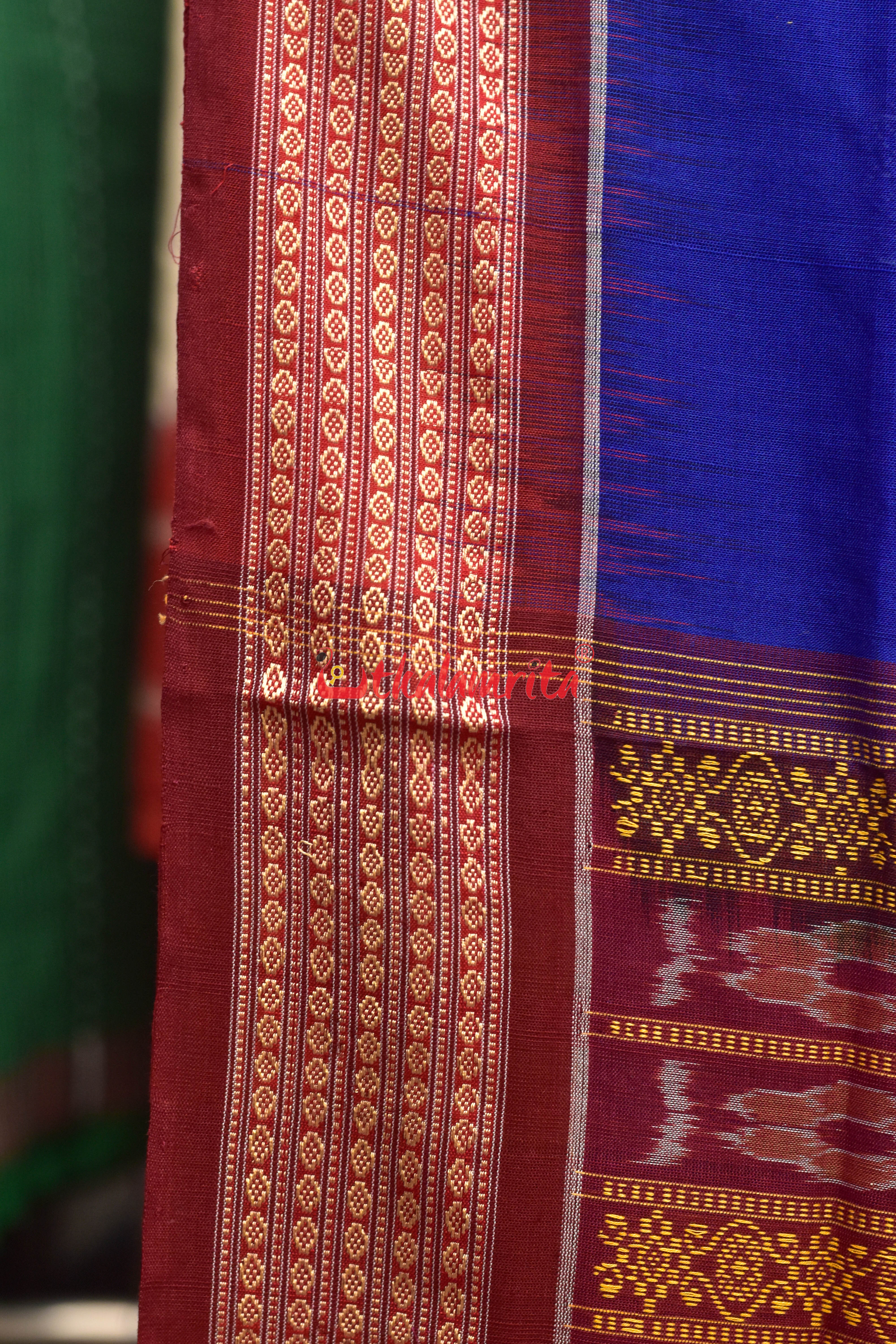Blue Maroon Padam Bomkai Cotton Saree