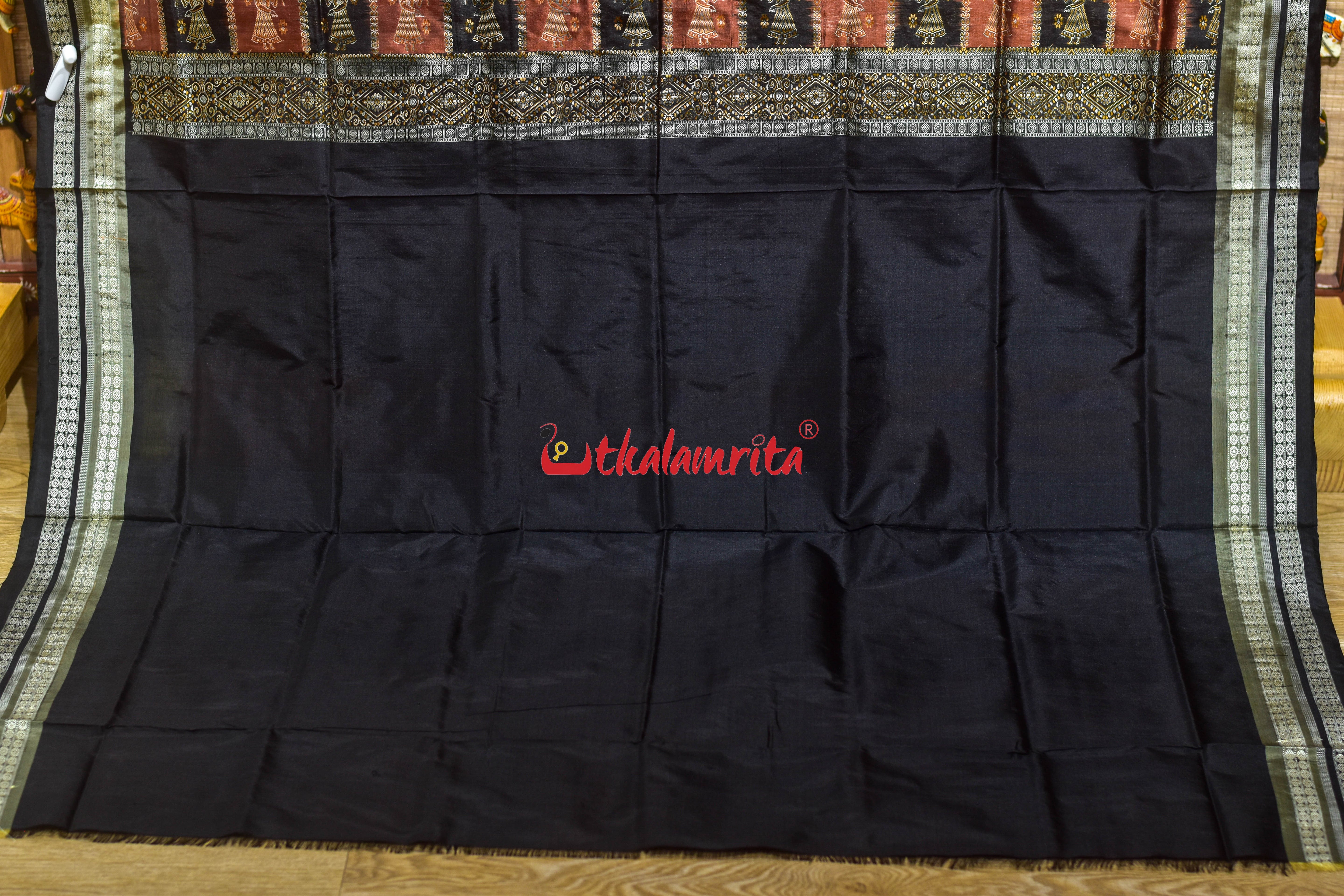 Rust Cream Double Border Doll Bomkai Silk Saree