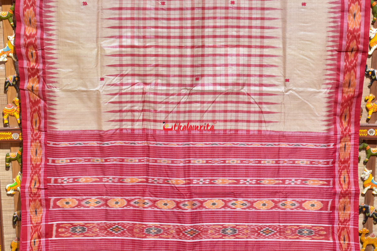 Middle Check Red Gopalpur Tussar Silk Saree