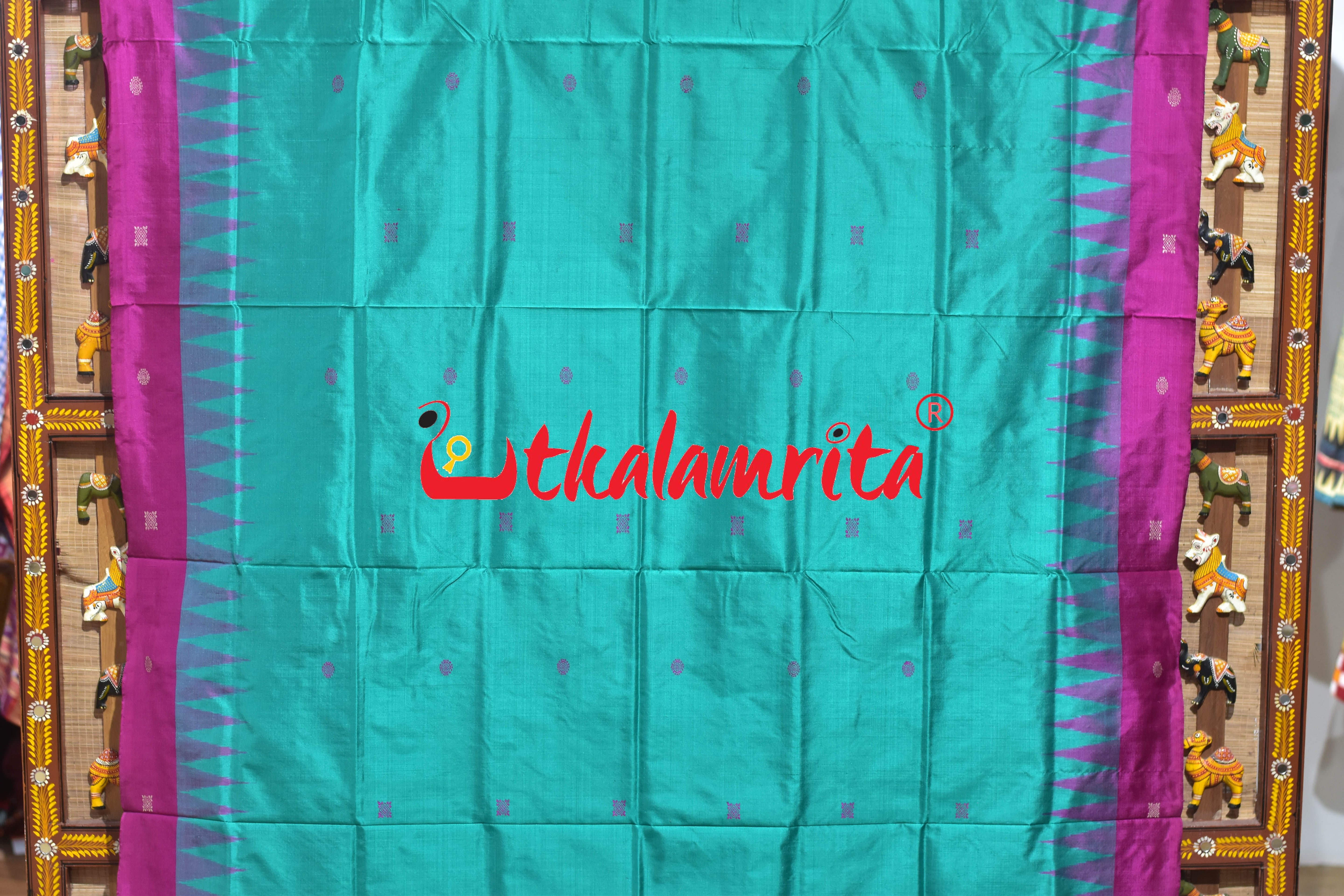 Rama Green Rani Bomkai Silk Saree