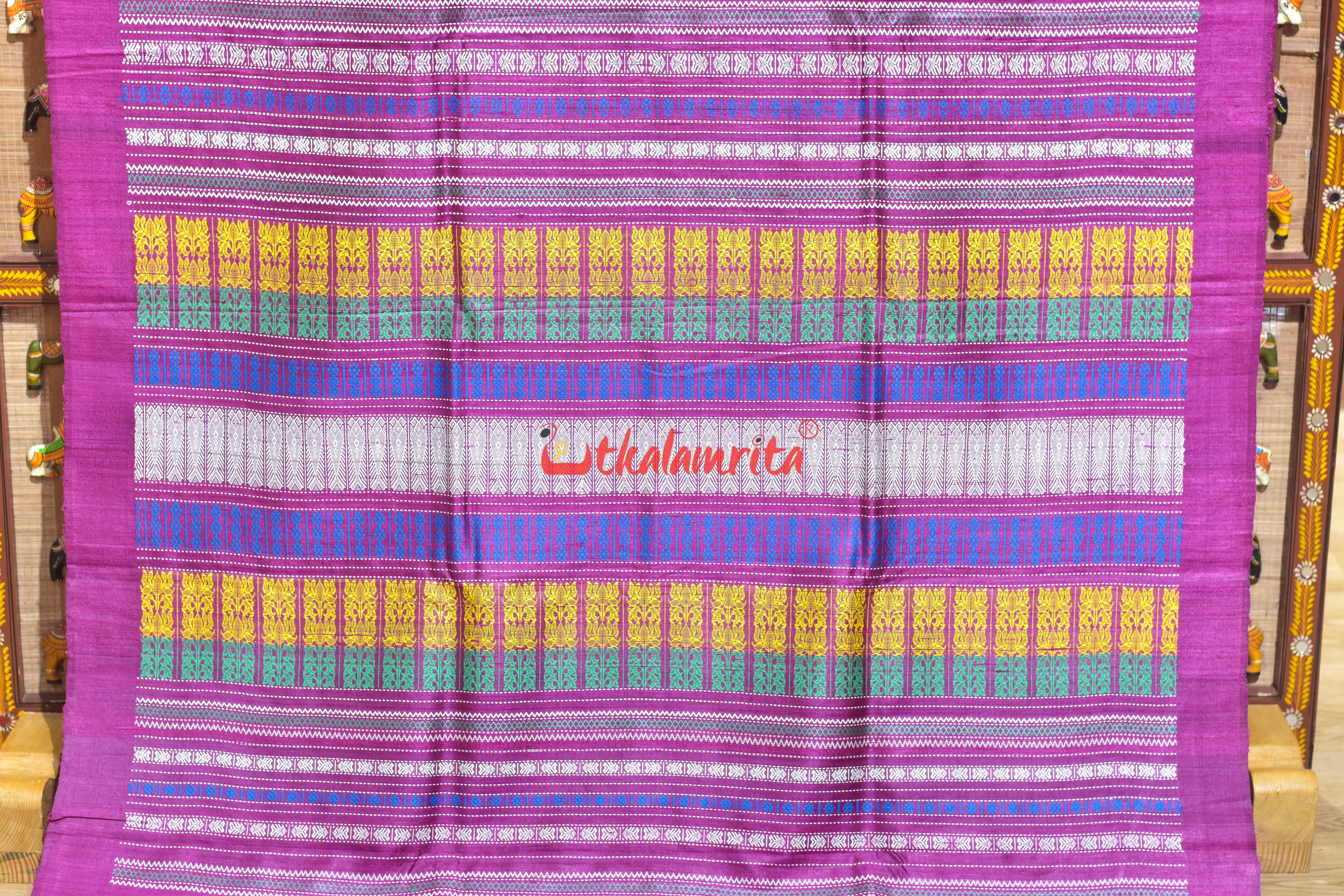 Blue Flower Buti Lotus Anchal Gopalpur Tussar Silk saree