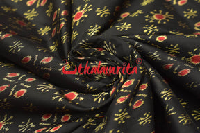 Black Red Star Flower Sambalpuri Silk (Fabric)