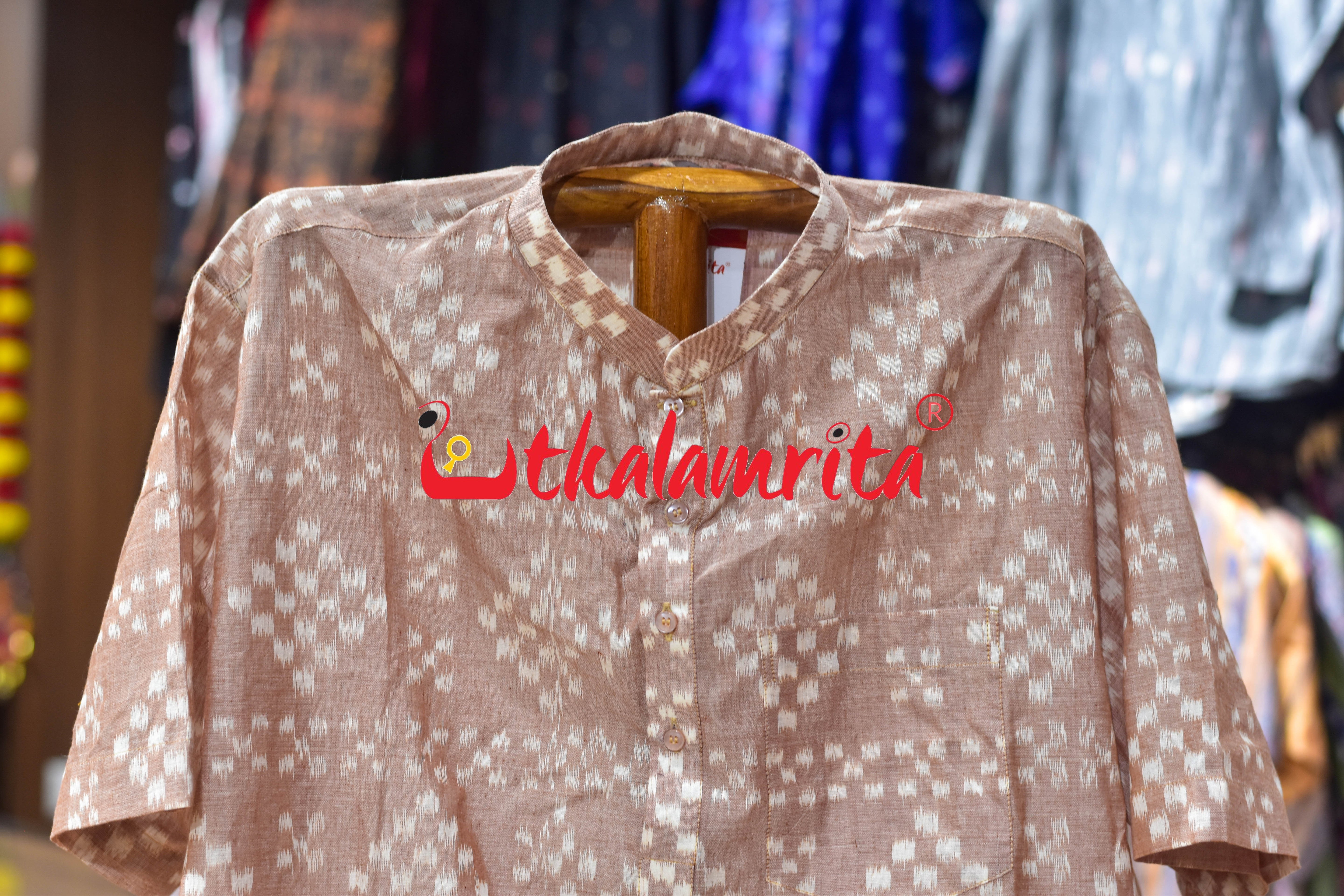 Peach Single Ikat Pasapali (Men's Short Kurta)