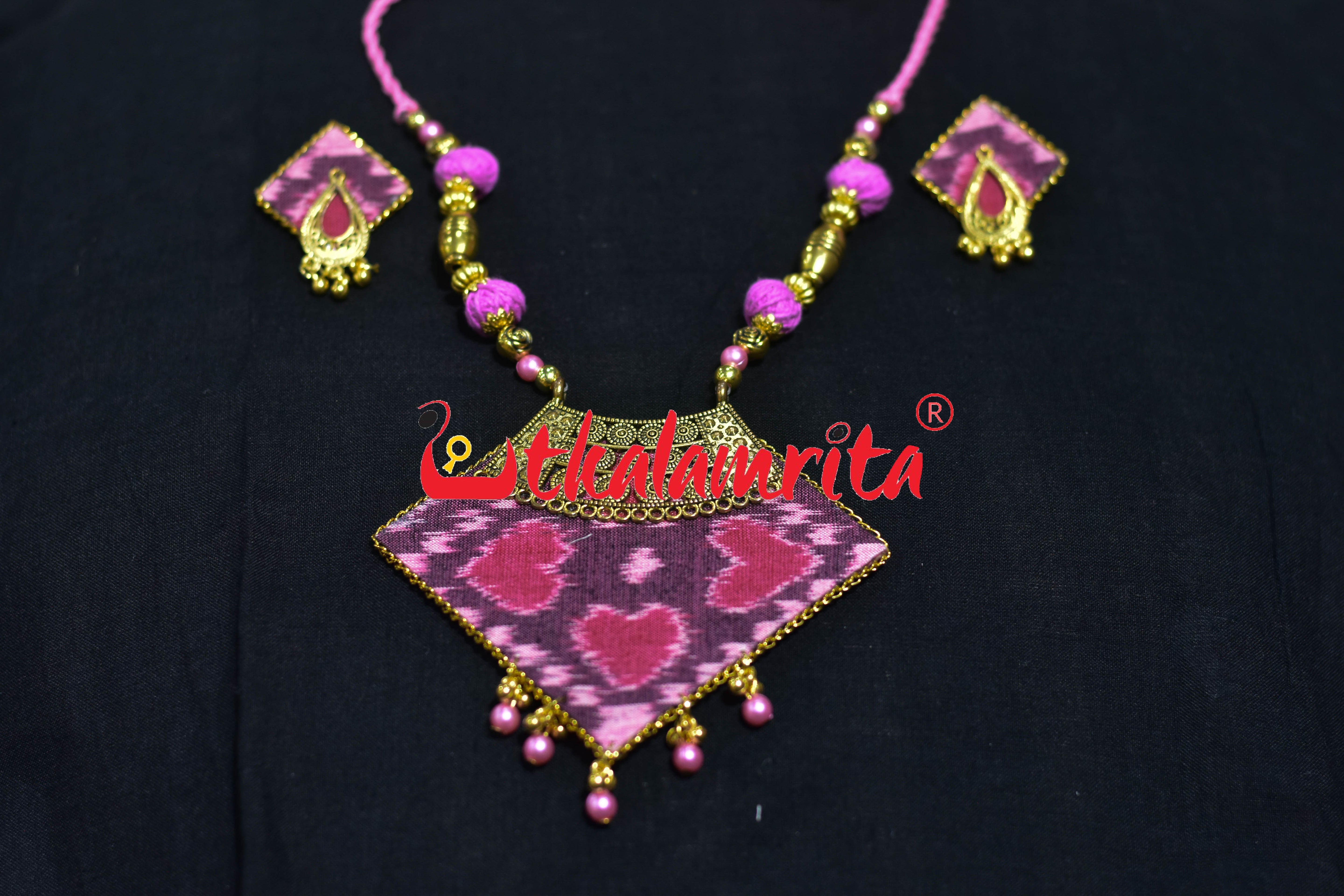 Sweetheart Pink Ikat Golden Necklace Set