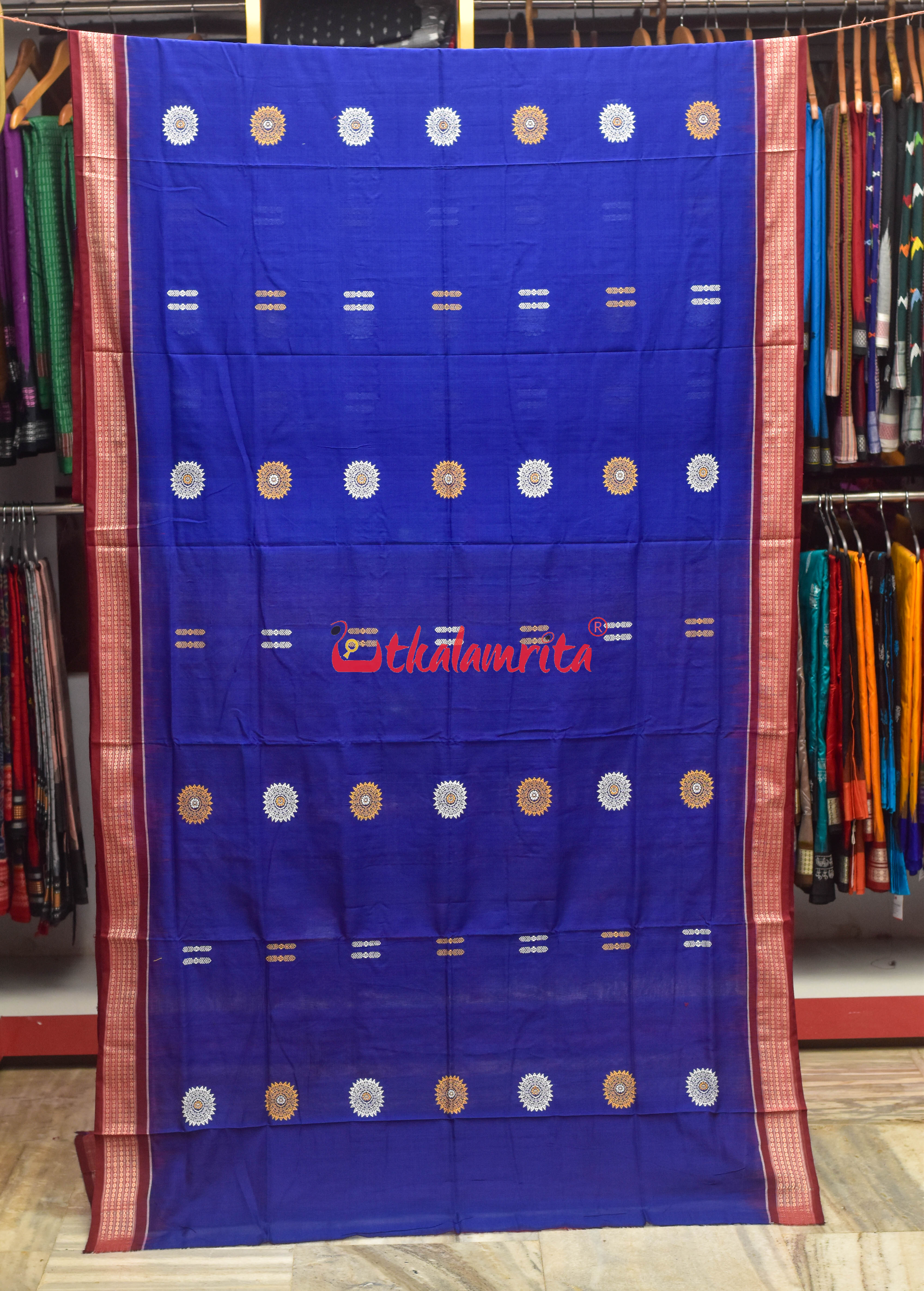 Blue Maroon Padam Bomkai Cotton Saree