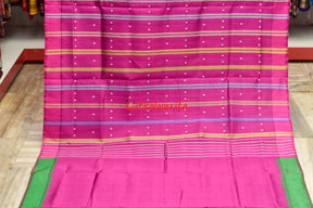 Forest Green Magenta Double Anchal Berhampuri Silk Saree