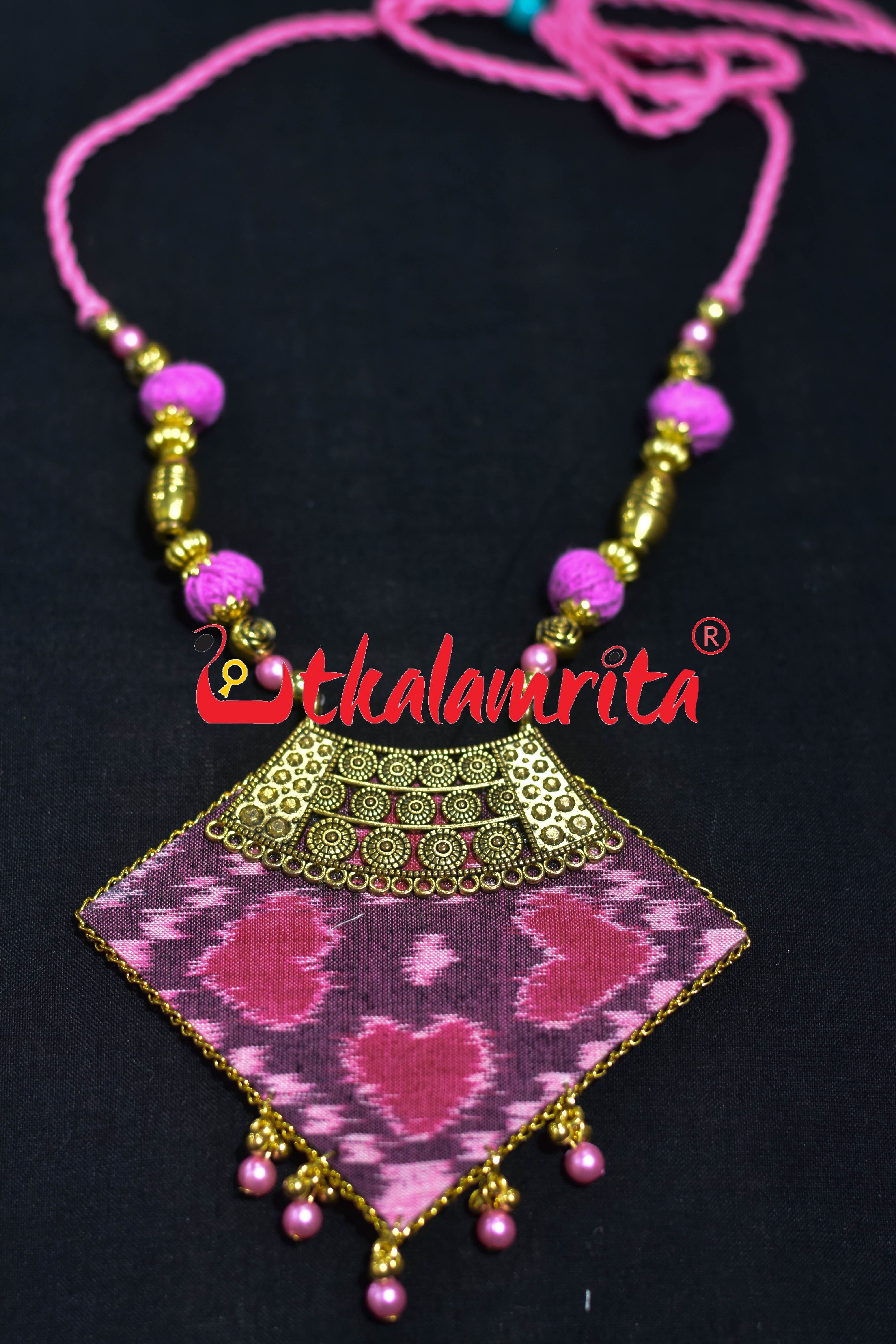 Sweetheart Pink Ikat Golden Necklace Set
