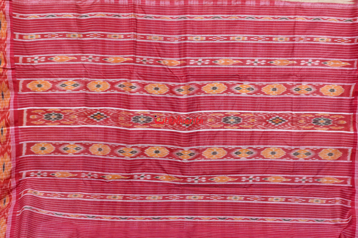 Middle Check Red Gopalpur Tussar Silk Saree