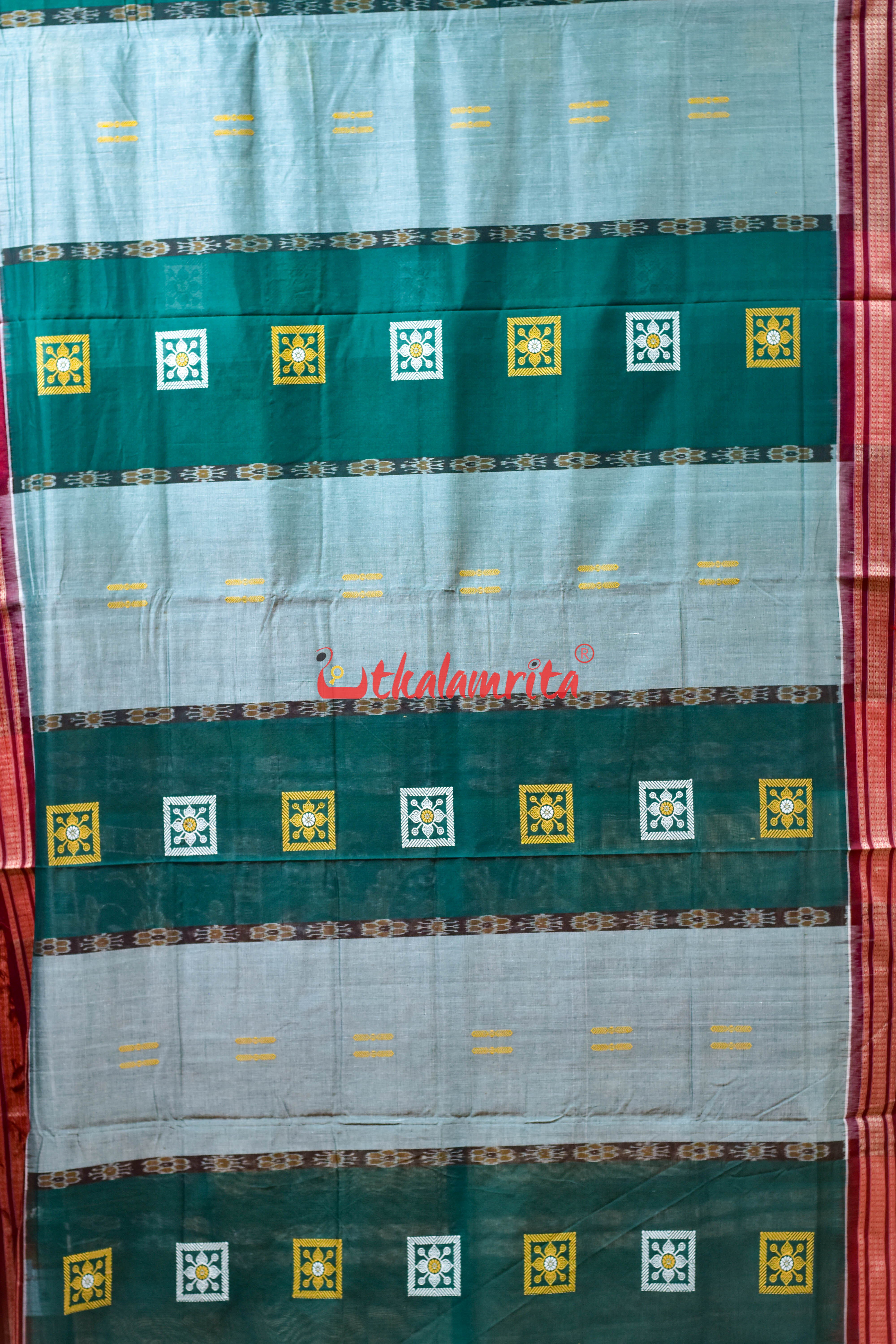 Deep Green Pere Bandha Bomkai Cotton Saree