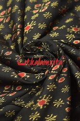 Black Red Star Flower Sambalpuri Silk (Fabric)