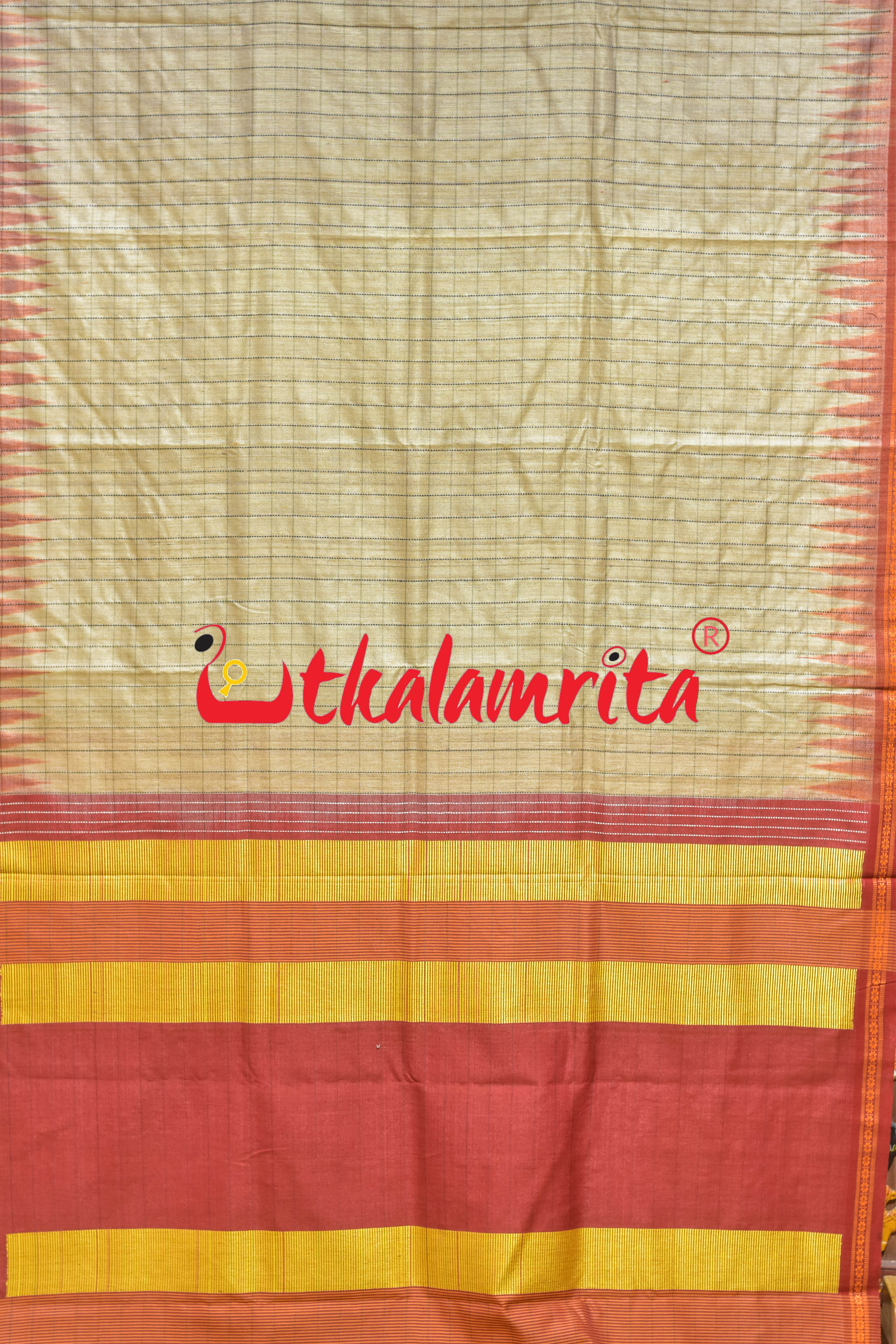 Checks Rust Haldi Ganga Jamuna Fine Gopalpur Tussar Silk Saree