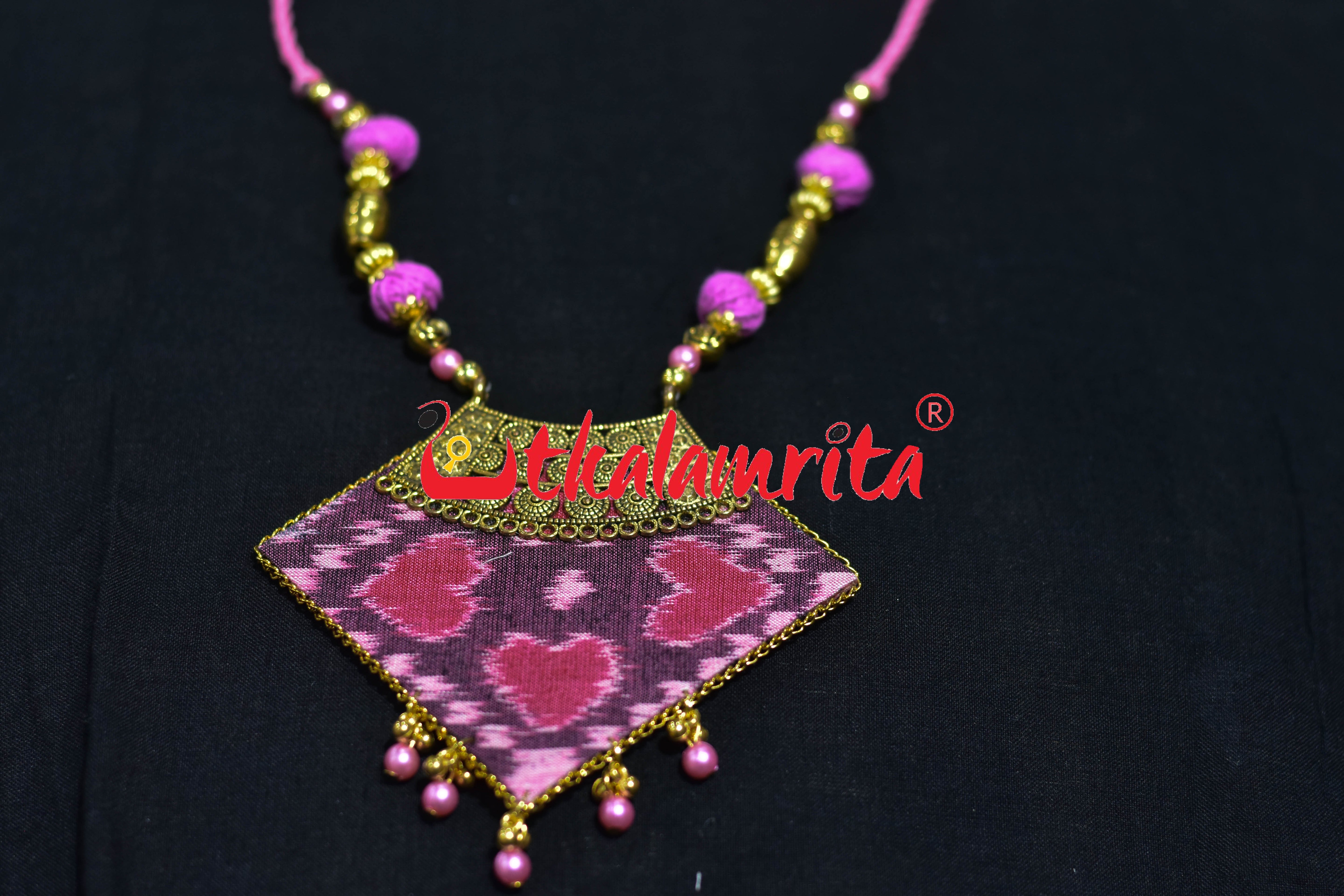 Sweetheart Pink Ikat Golden Necklace Set