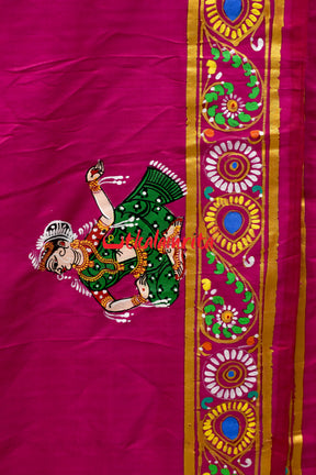 Durga Pattachitra Rani Pink Silk Saree