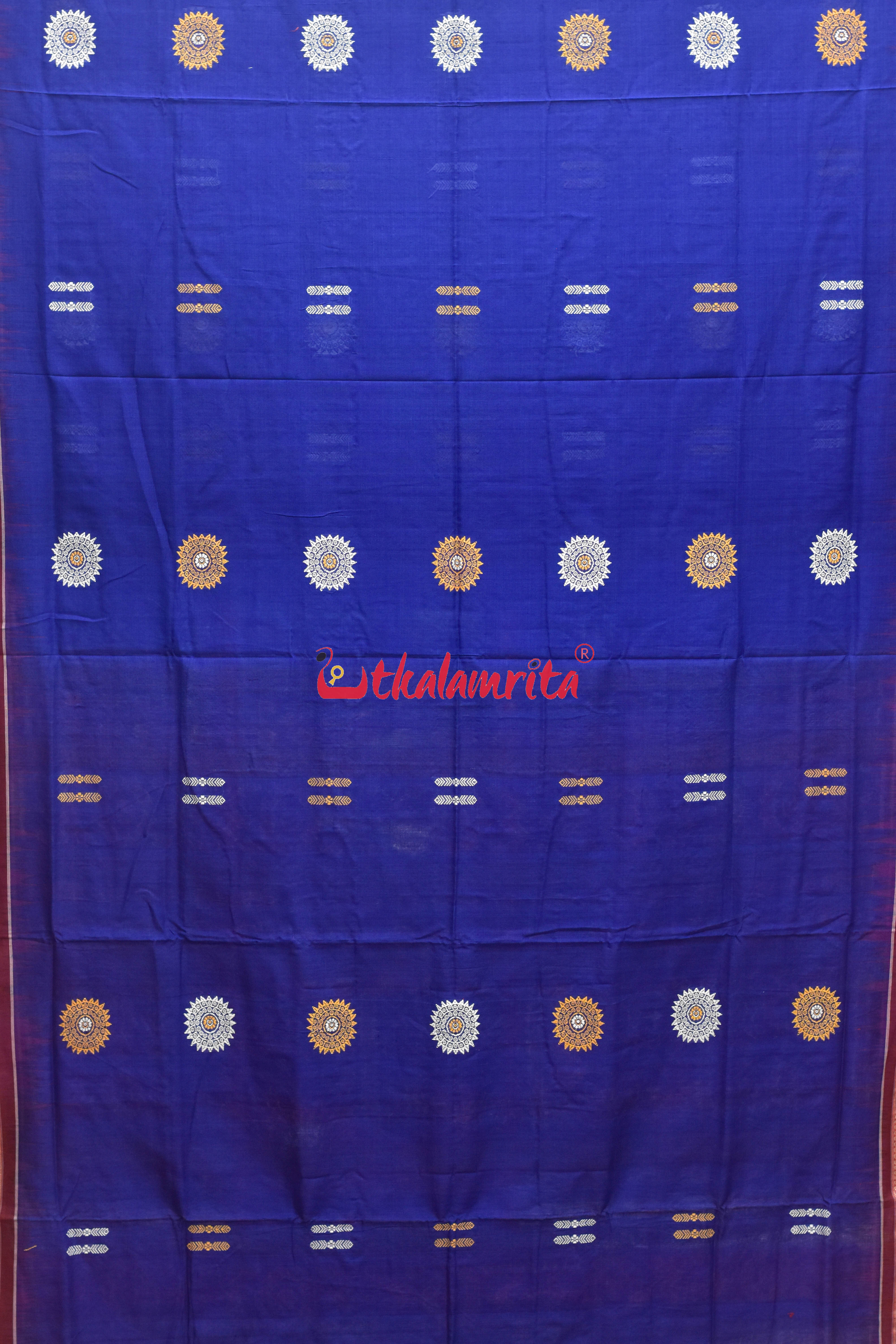 Blue Maroon Padam Bomkai Cotton Saree