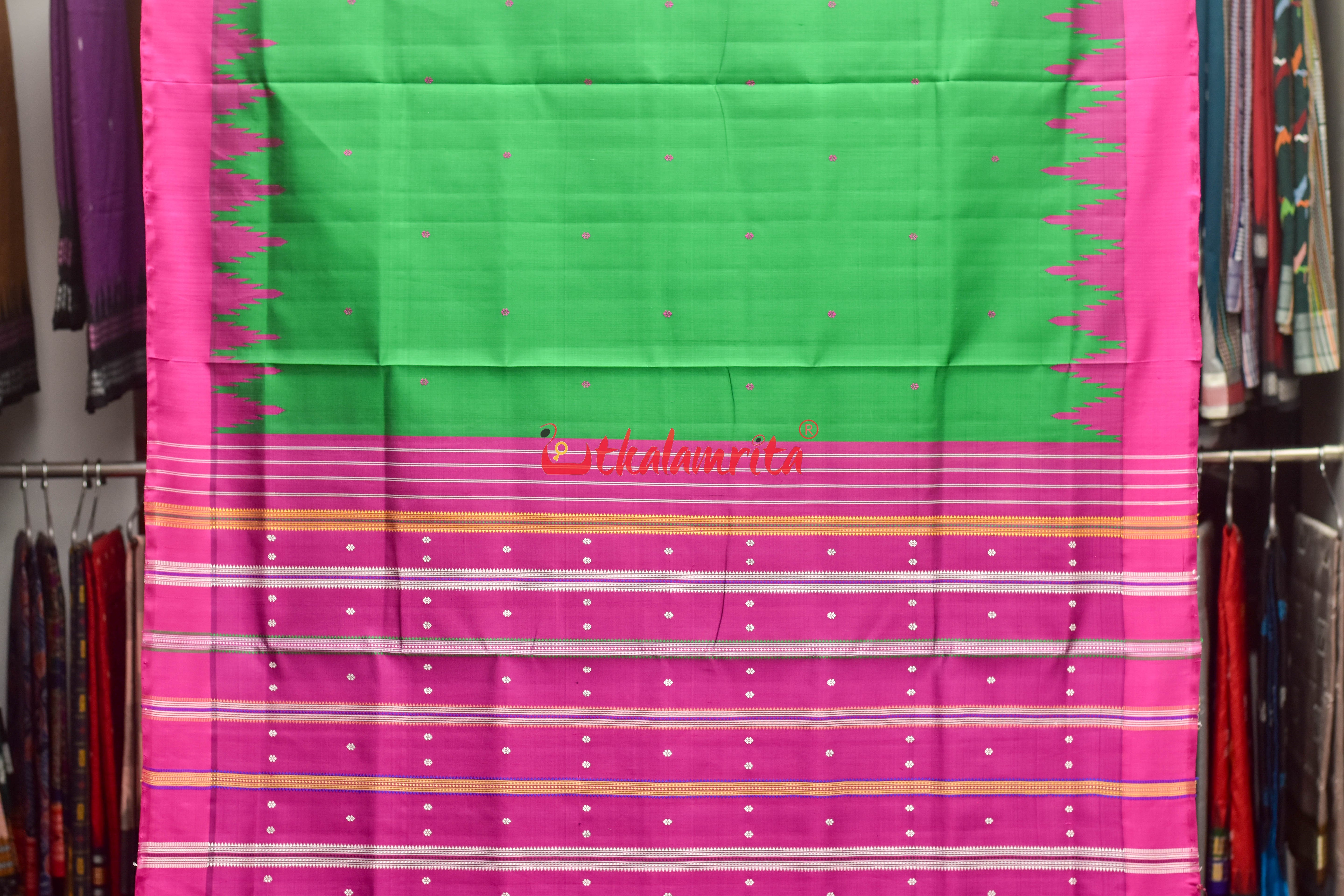 Forest Green Magenta Double Anchal Berhampuri Silk Saree