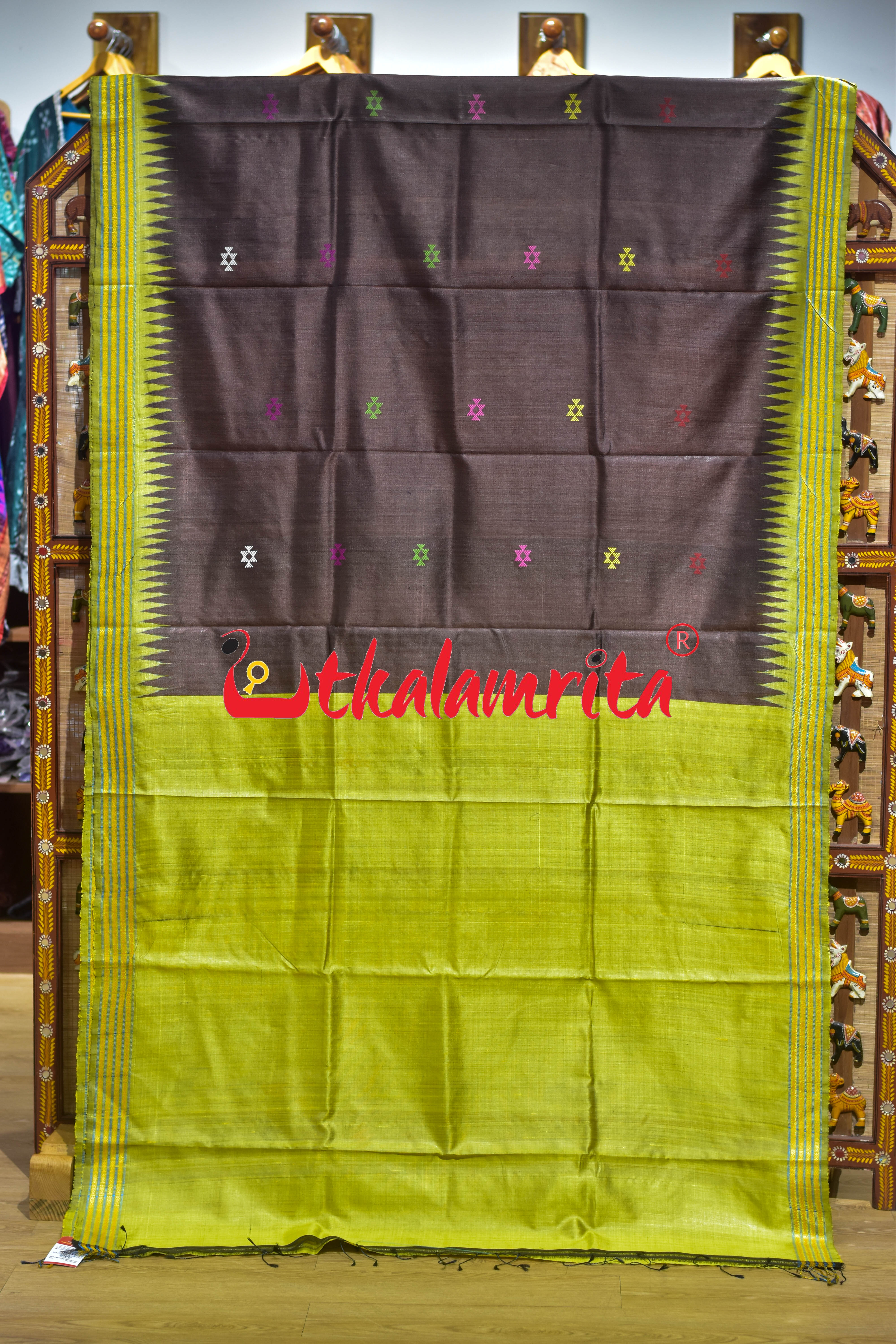 Coffee Mehndi Original Ganjam Bomkai Inspired Gopalpur Tussar Saree