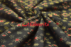 Black Red Star Flower Sambalpuri Silk (Fabric)