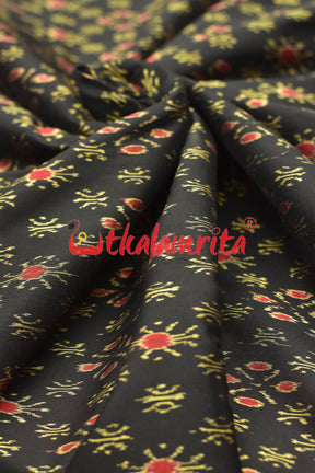 Black Red Star Flower Sambalpuri Silk (Fabric)