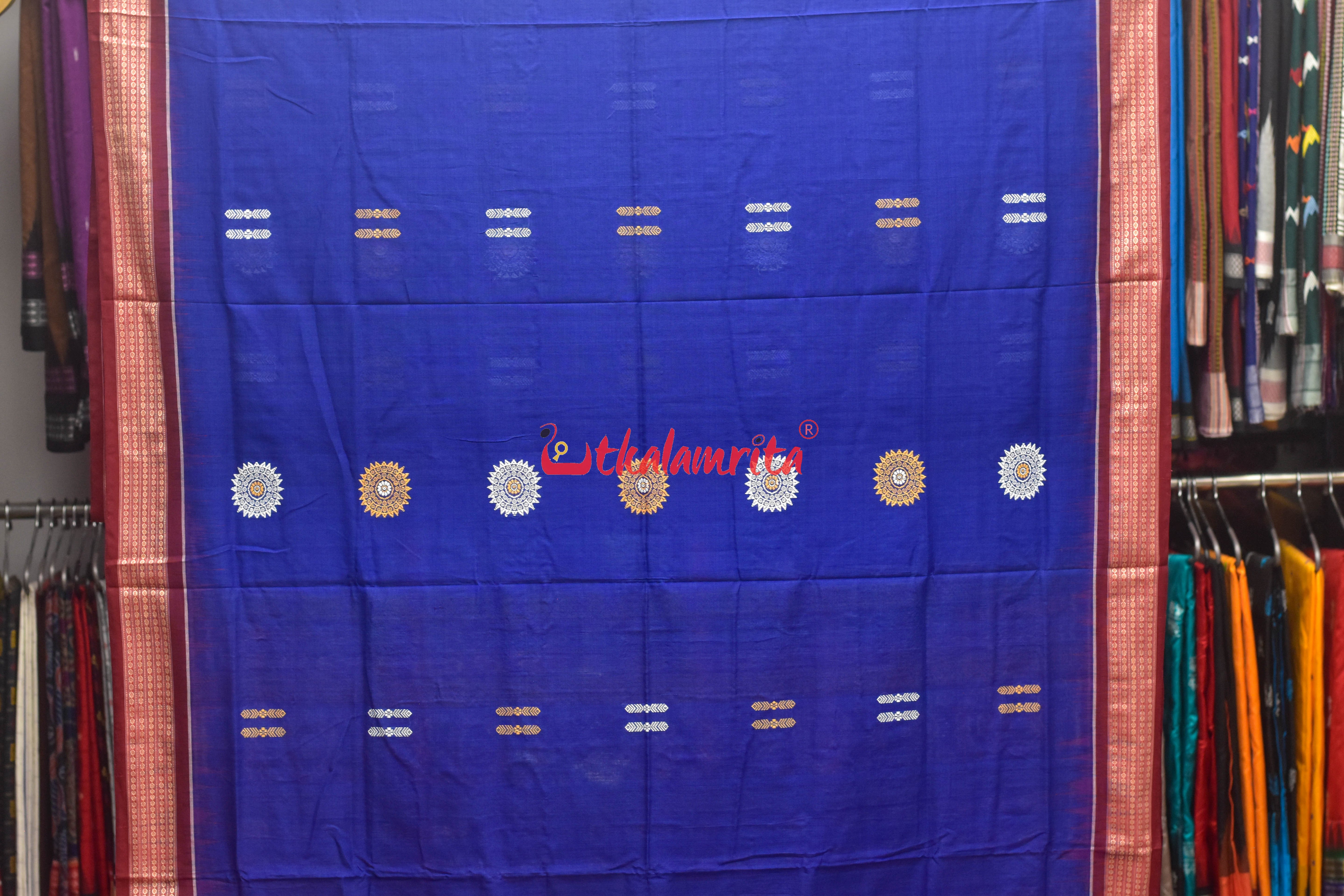 Blue Maroon Padam Bomkai Cotton Saree