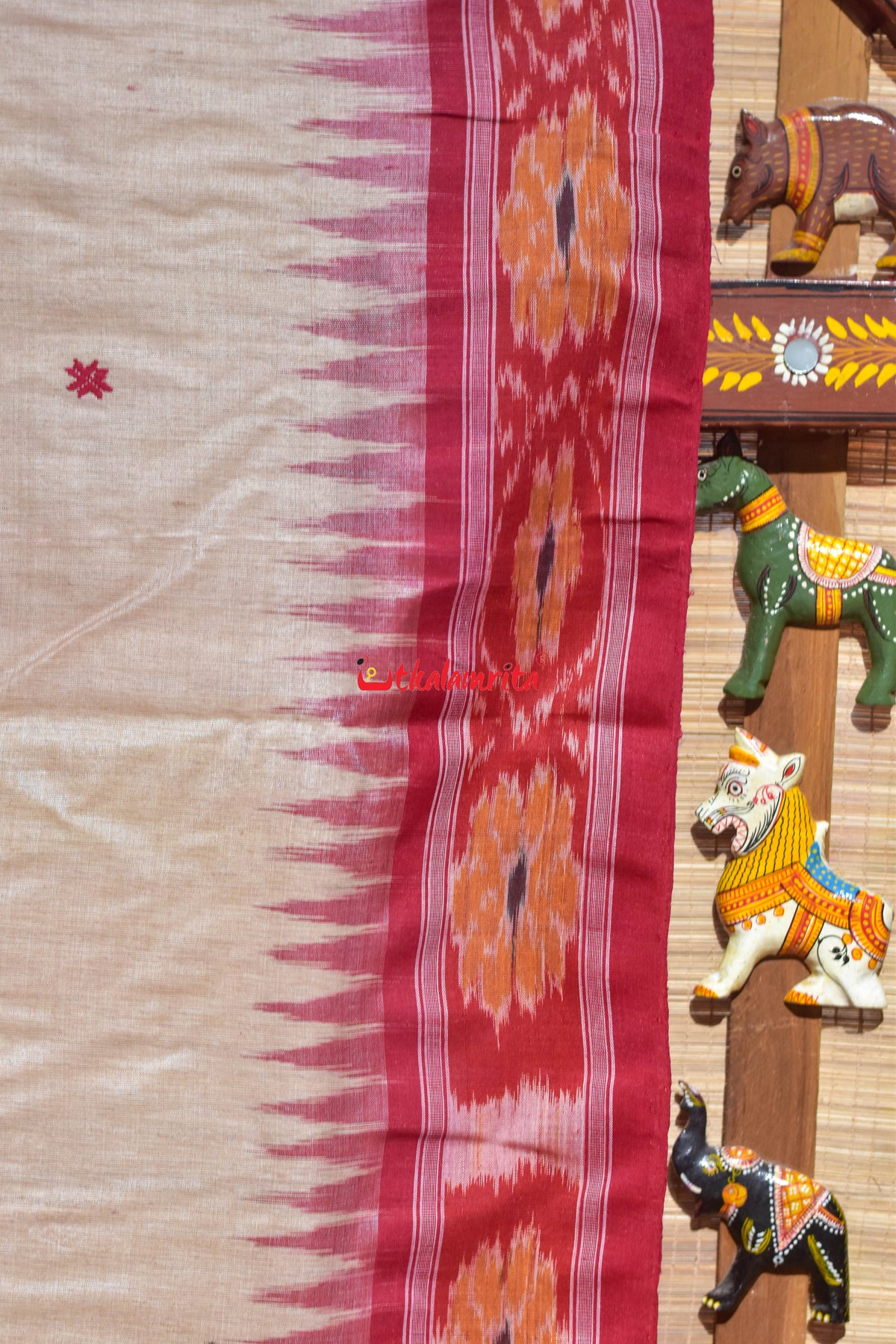 Middle Check Red Gopalpur Tussar Silk Saree